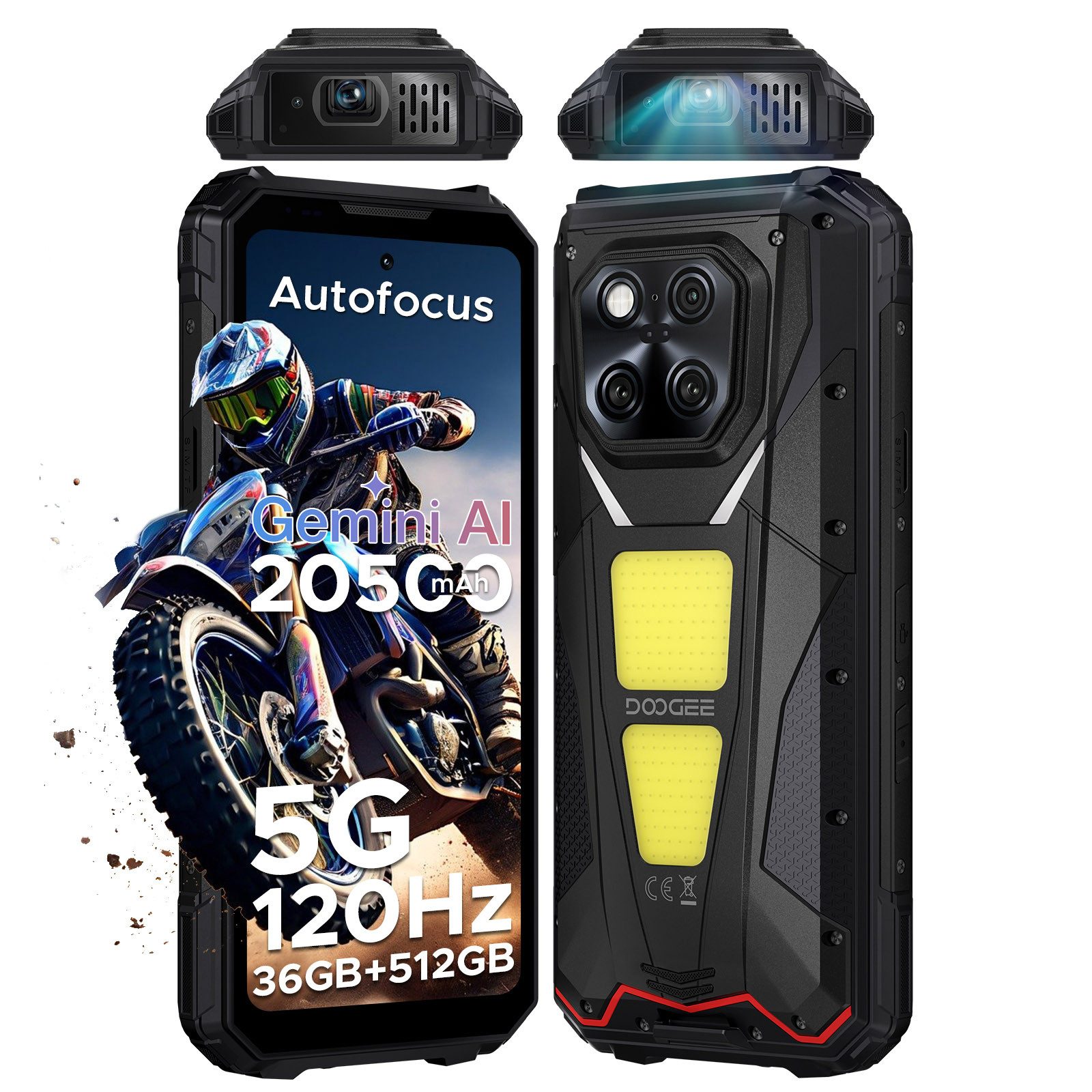 DOOGEE V MAX PLAY 5G Rugged Smartphone mit LED-Projektor & Dual-Camping-Licht Smartphone (6.78 Zoll, 512 GB Speicherplatz, 200 MP Kamera, 20500mAh Akku, 16GB RAM, 512GB ROM, 120Hz, 200MP+32MP)