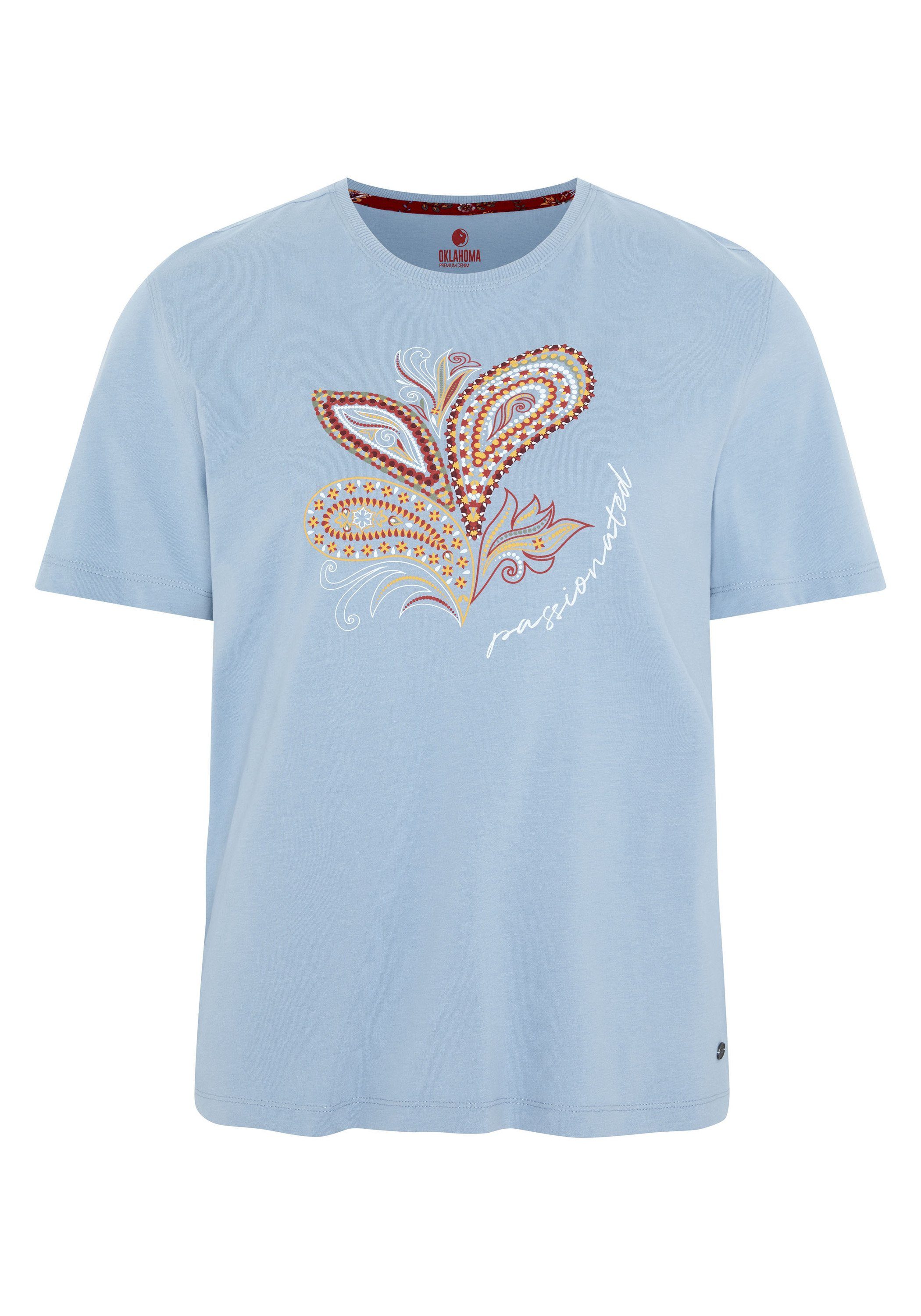 Oklahoma Jeans Print-Shirt mit Frontprint 16-4013 Ashley Blue | Rundhalsshirts