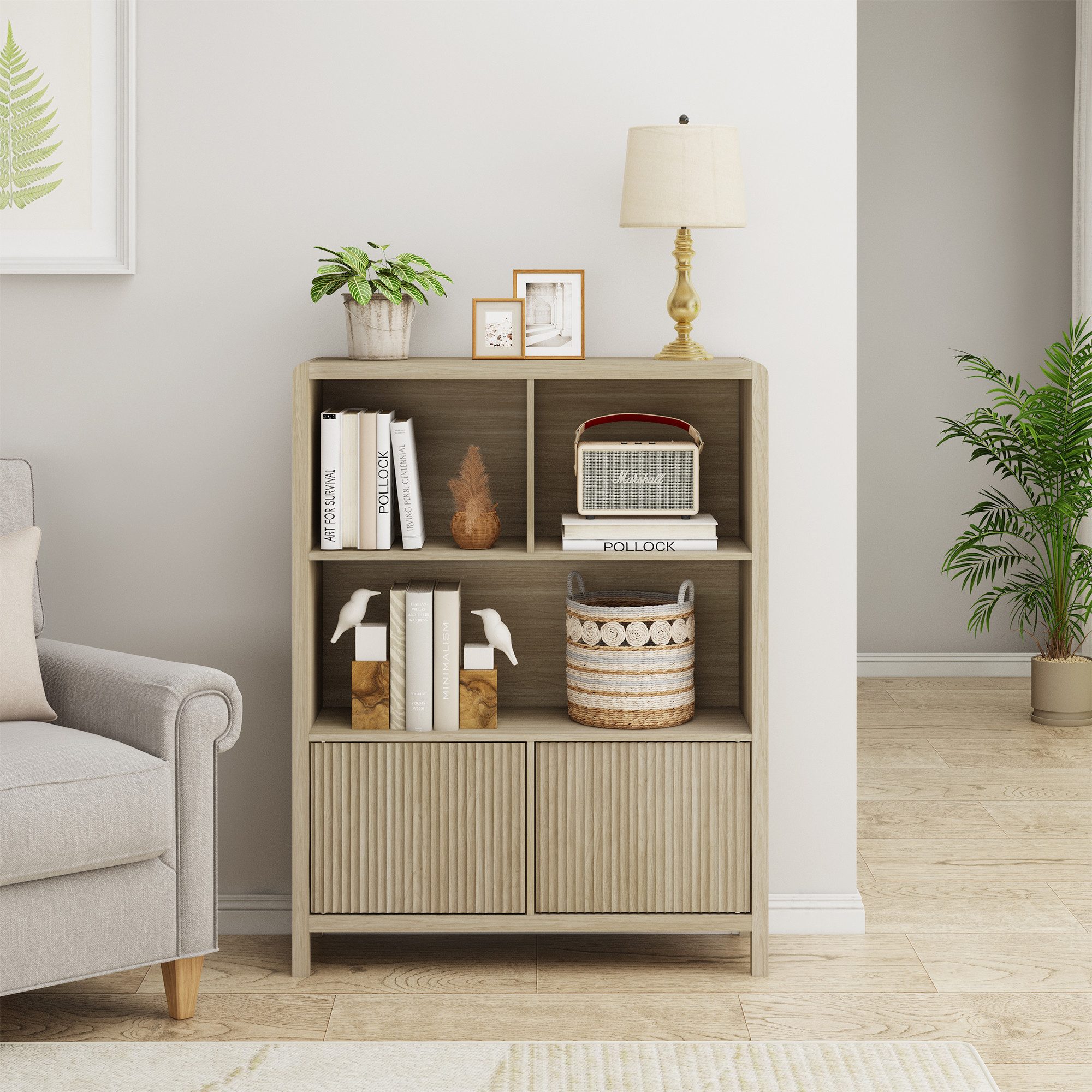 en.casa Highboard, »Lukkodso« mit 2 Türen,5 Fächern 103x80x28 cm Eicheoptik