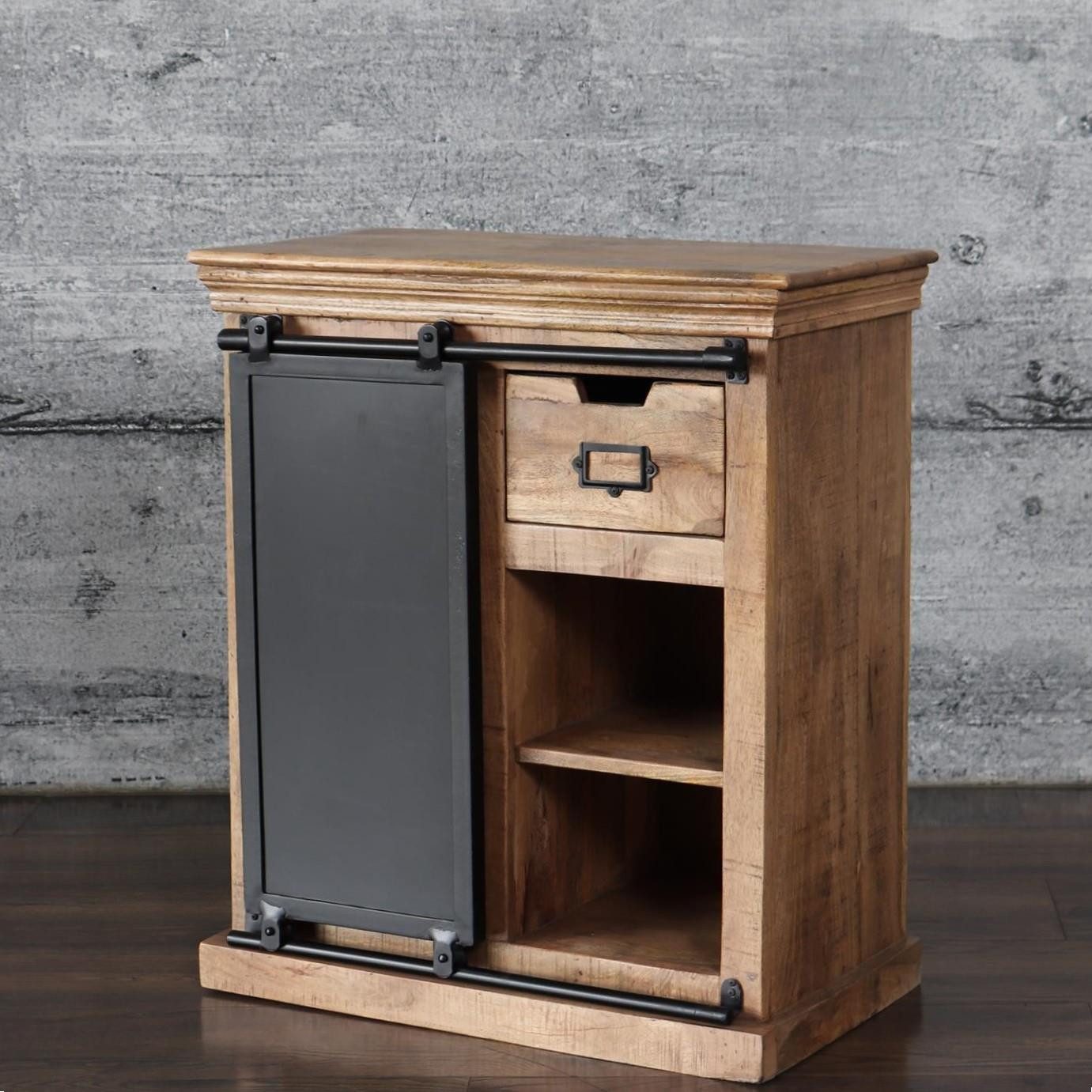 baario Kommode Kommode SELCE Industrial klein, massiv edles Mangoholz Sideboard Design Schiebetüre