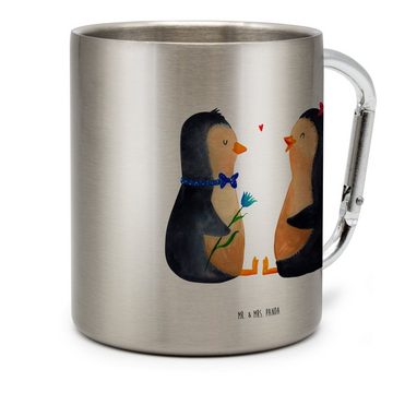 Mr. & Mrs. Panda Tasse Pinguin Pärchen - Transparent - Geschenk, große Liebe, Tasse, Becher, Edelstahl, Karabinerhaken