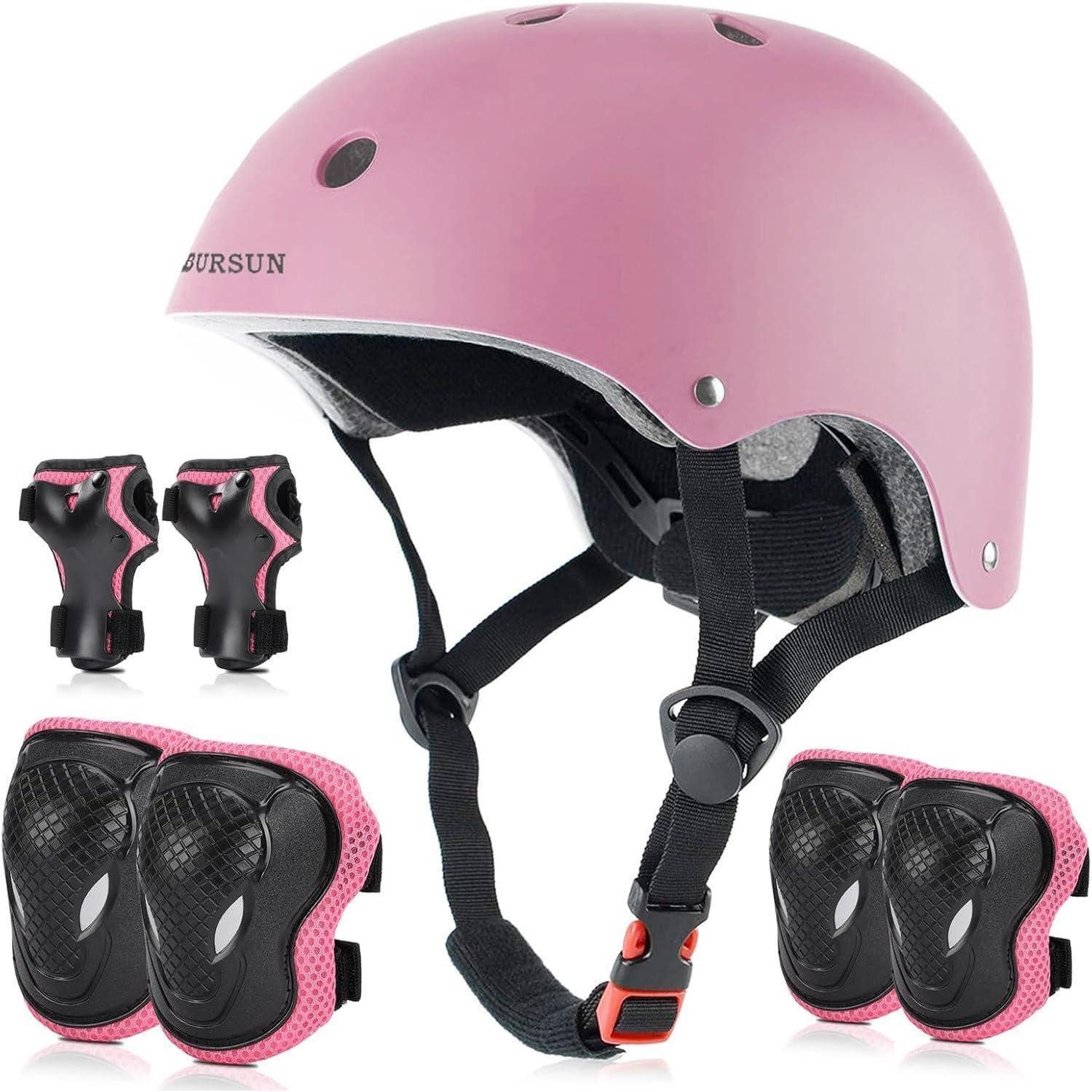 Kinderhelm Kinder Fahrradhelm Set 7 in 1 Profi Knieschoner Verstellbar Skaterhelm