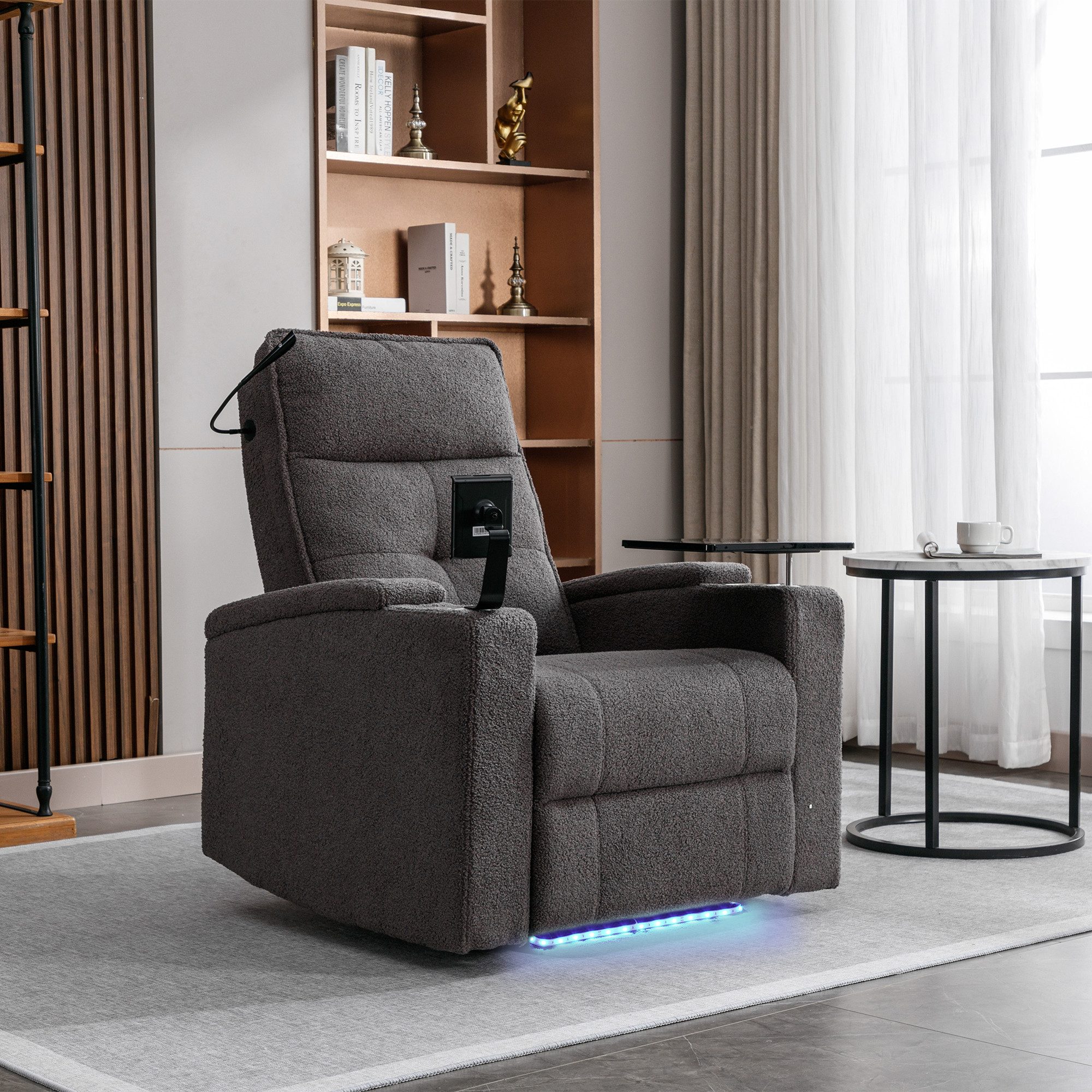 TavilaEcon Relaxsessel LED elektrischer Liegestuhl TV-Sessel mit USB-Ladeanschluss, 360 drehbarer Tabletttisch/Handyhalter,Getränkehalter