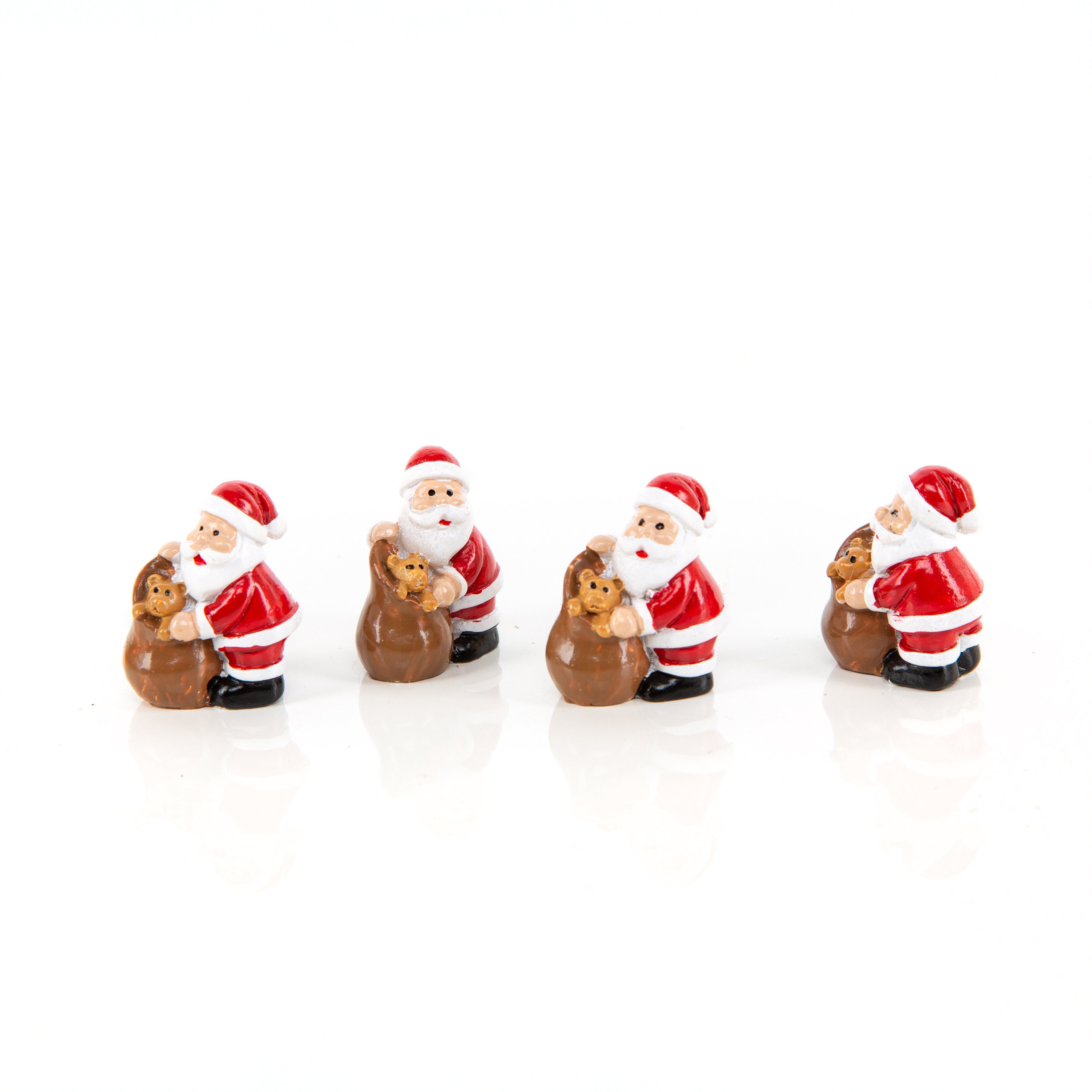 Logbuch-Verlag Weihnachtsfigur 4 Nikolaus Figuren mit Teddybär Weihnachtsmann 3cm (Set, 4 St), Santa Claus mit Sackerl und Teddy