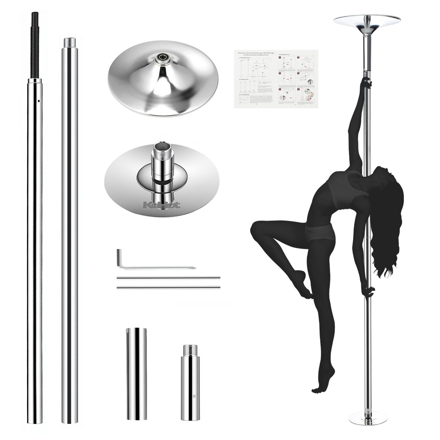 kehot Pole Dance Stange Pole Dance Stange 223,5 bis 274,5 cm Höhenverstellbar,200 kg belastbar, Statisch & Rotierend, Tanzstange aus Stahl, Tragbar,Abnehmbar, 200 kg