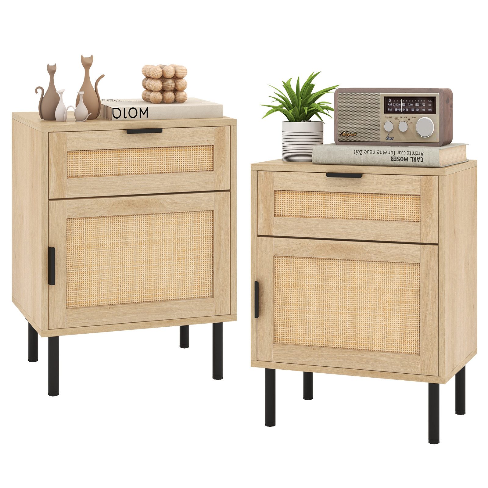 COSTWAY Nachttisch (2-St), Rattan Beistelltisch, Sofatisch, mit Schublade & günstig online kaufen