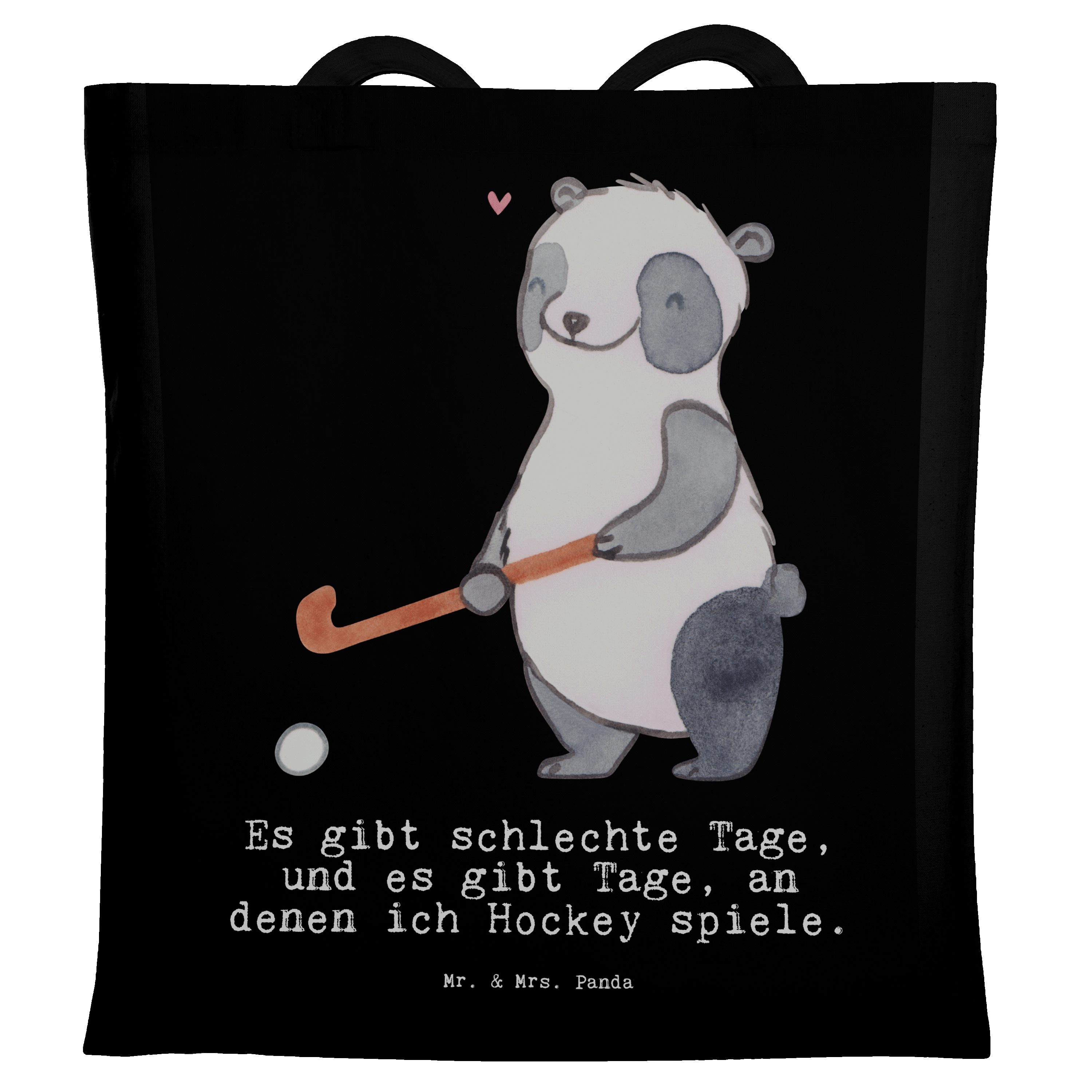 Mr. & Mrs. Panda Tragetasche Panda Hockey spielen Tage - Schwarz - Geschenk, Sportart, Dankeschön, (1-tlg)