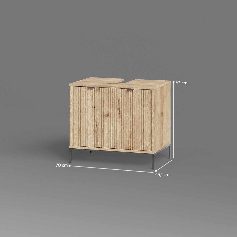 Livinity® Waschbeckenunterschrank ATERNO, Viking Oak, 70 x 63 cm mit 2 Türen (1-St) – Bild 3 von 5