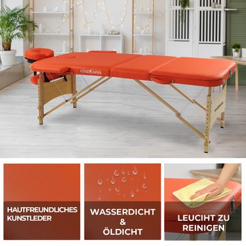 VENDOMNIA Massageliege Mobile Massageliege - Holzfüße mit 3 Zonen (Klappbar Massagetisch Massagebett Massagebank Behandlungsliege, Farbwahl), inkl. hochwertiger Kopfstütze Tasche Armlehnen