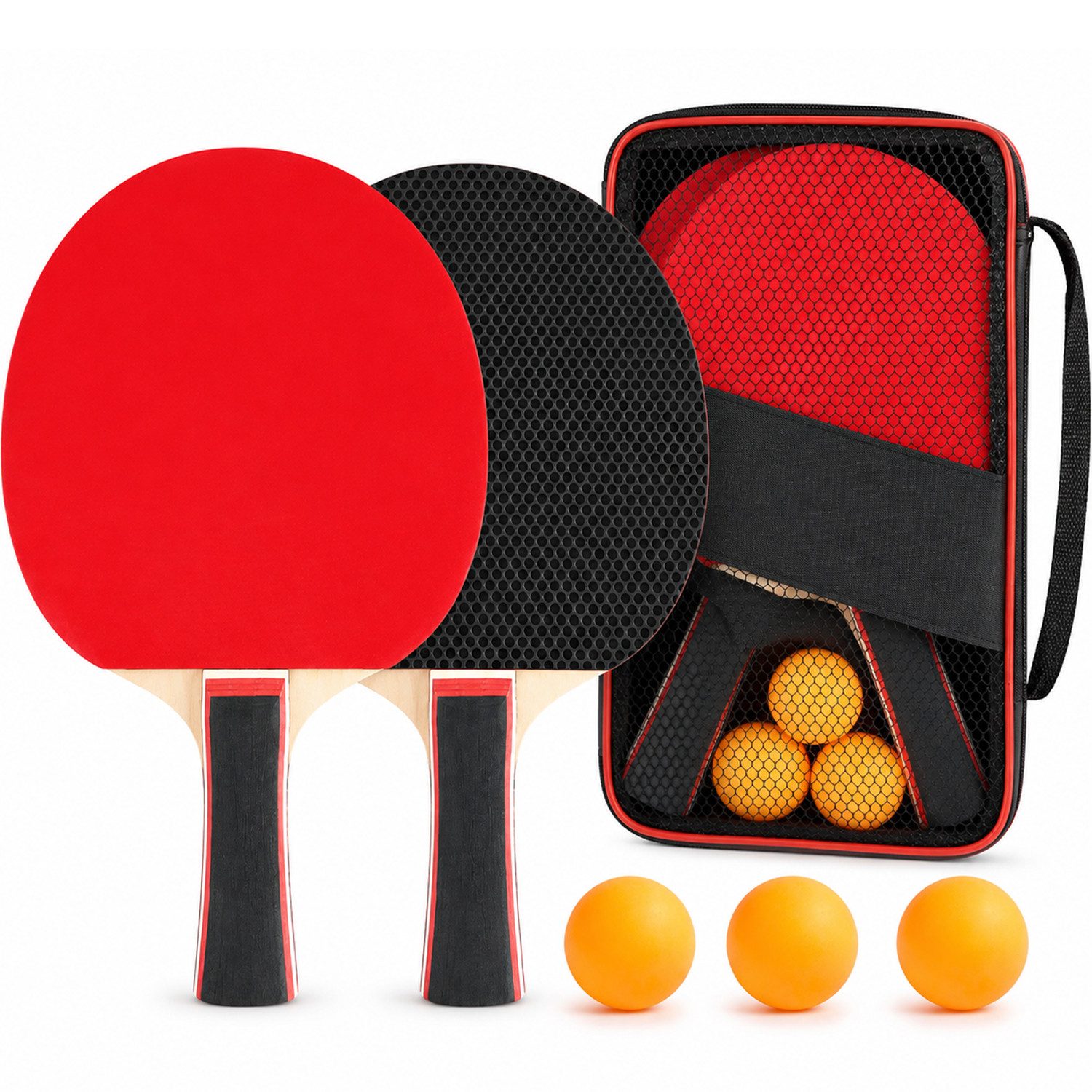 AKKEE Tischtennisschläger Set mit 2 Tischtennisschlägern, 3 Tischtennisbälle und Tragetasche, für Fortgeschrittene, Anfänger und Familienunterhaltung