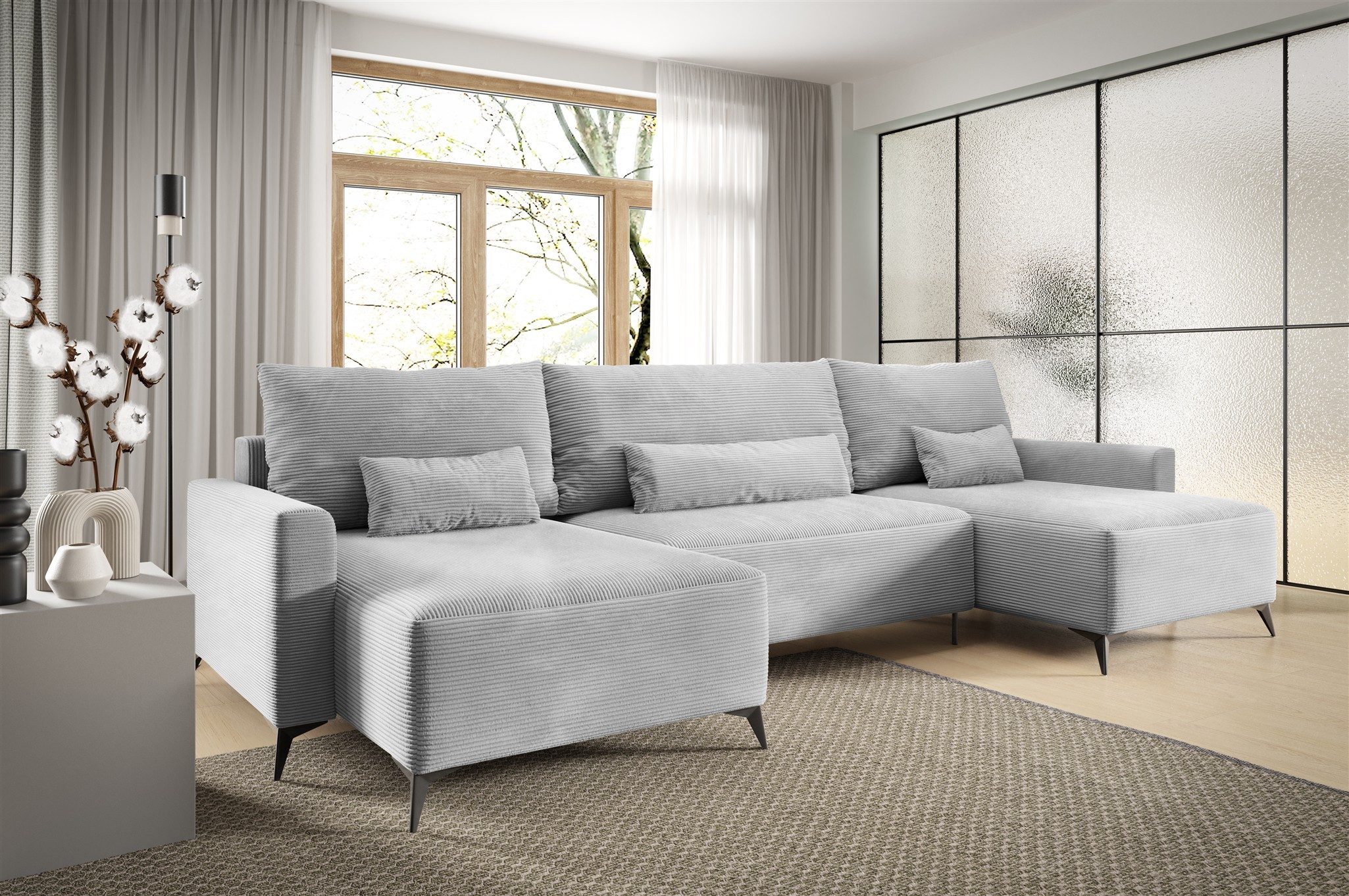 Fun Möbel Wohnlandschaft Schlafsofa in U-Form SILVES in Stoff Poso, mit Bettkasten, Rundumbezug