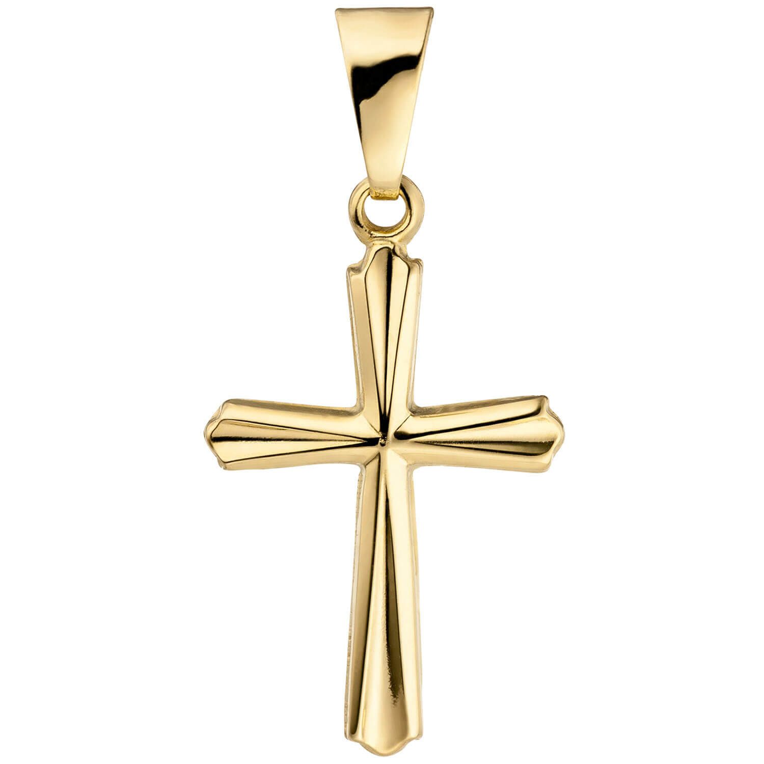 Kettenanhänger Kreuzanhänger Kreuz mit Streifen, 375 Gelbgold