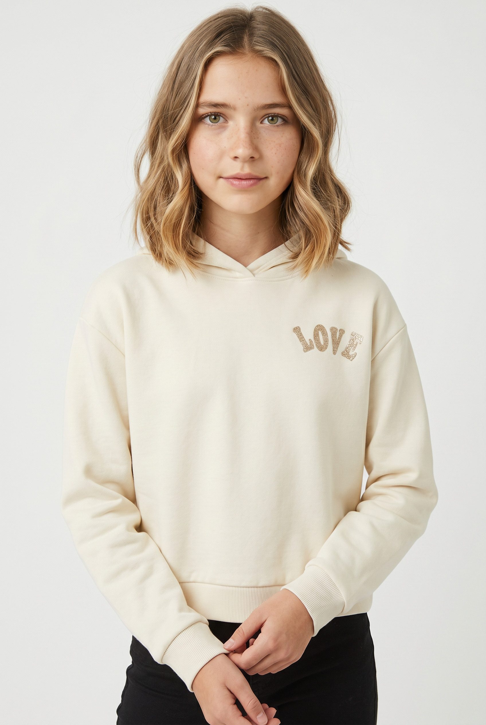 Name It Kapuzensweatshirt NKFKALI LS SH BOXY SWE WH BRU PS NOOS Baumwollmischung, regular fit