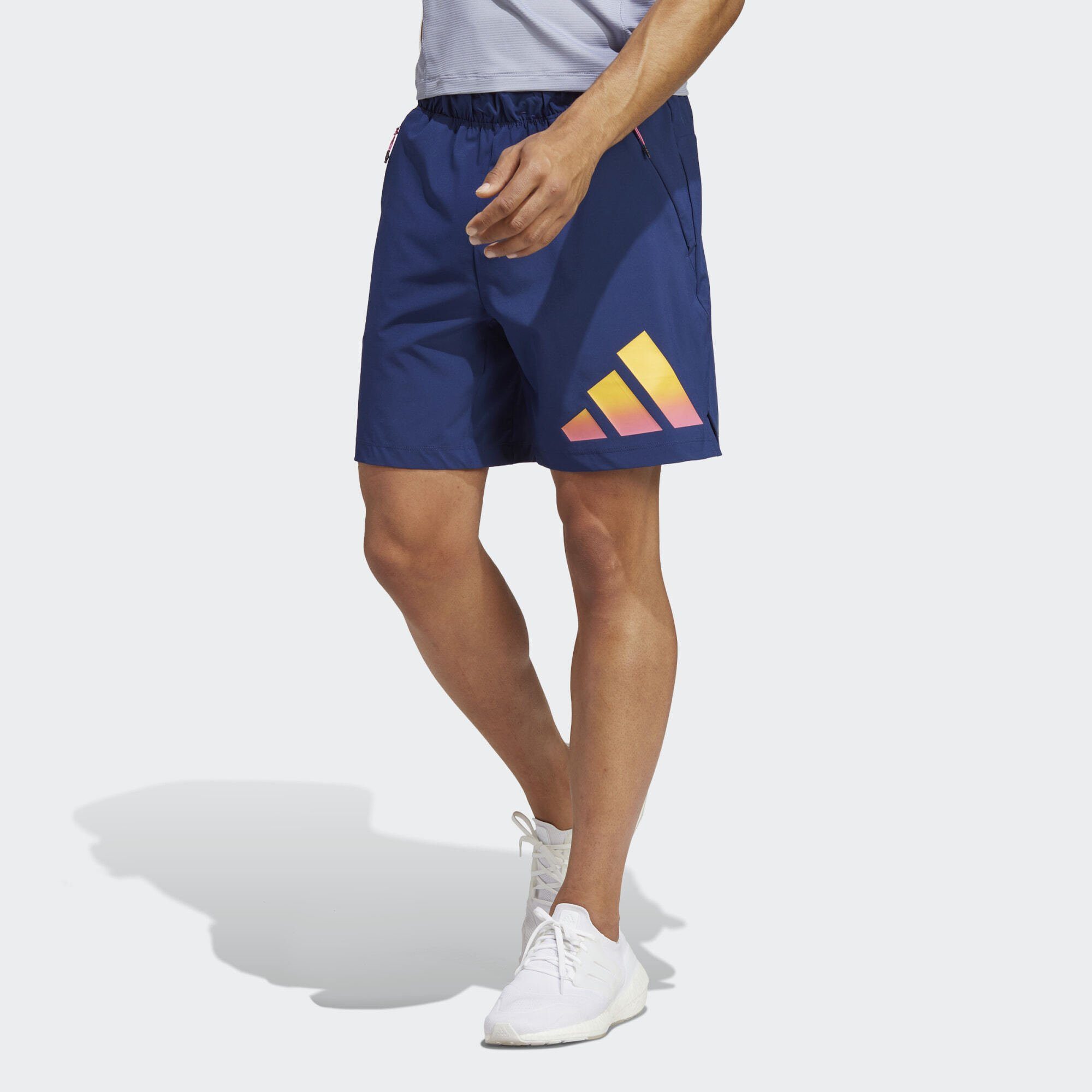 adidas Performance Funktionsshorts TRAIN ICONS 3-STREIFEN TRAINING SHORTS dunkelblaugelborange