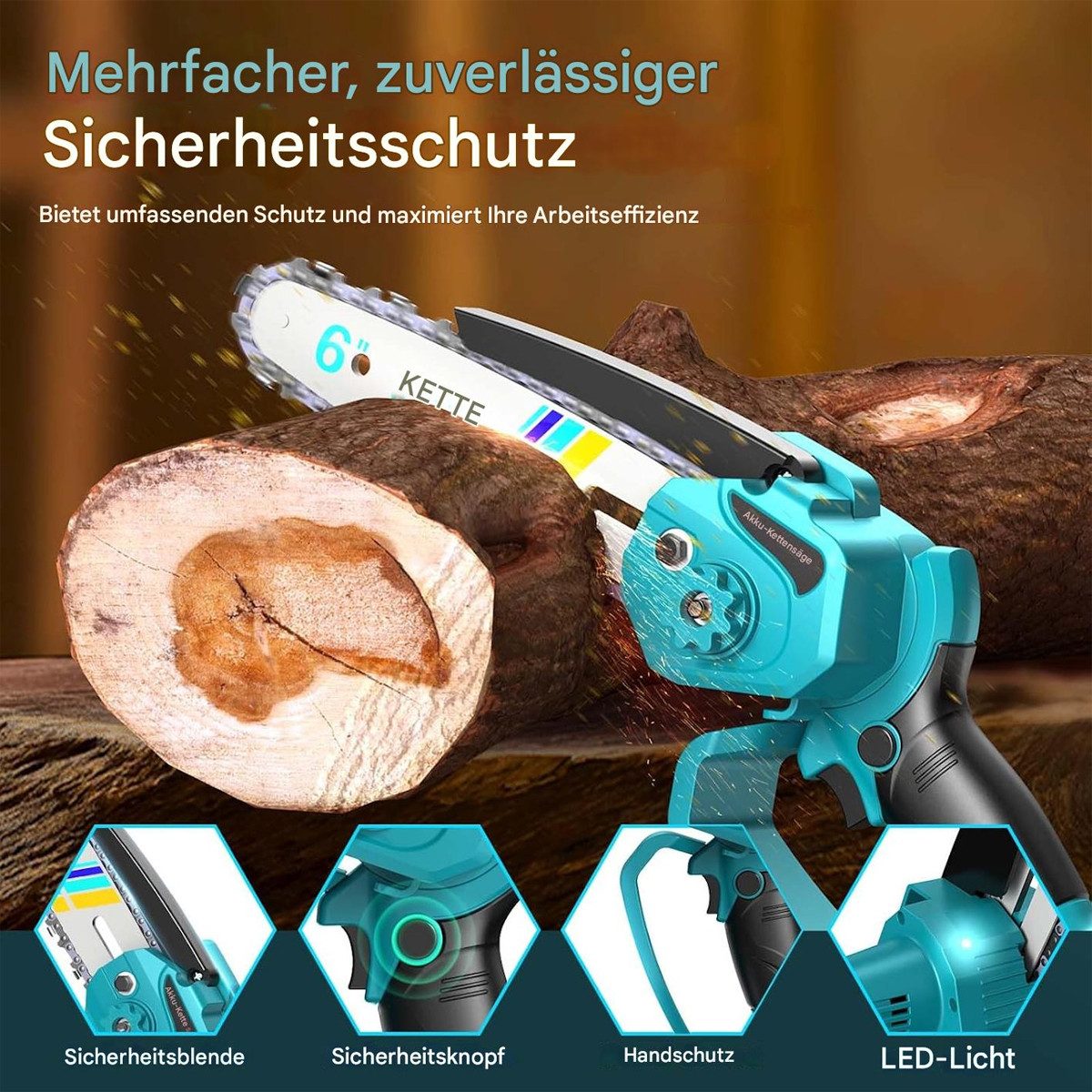 AeroAxis Akku-Kettensäge 6 Zoll mini Kettensäge, mit 2x 3000mAh Akku, 2 Ket günstig online kaufen