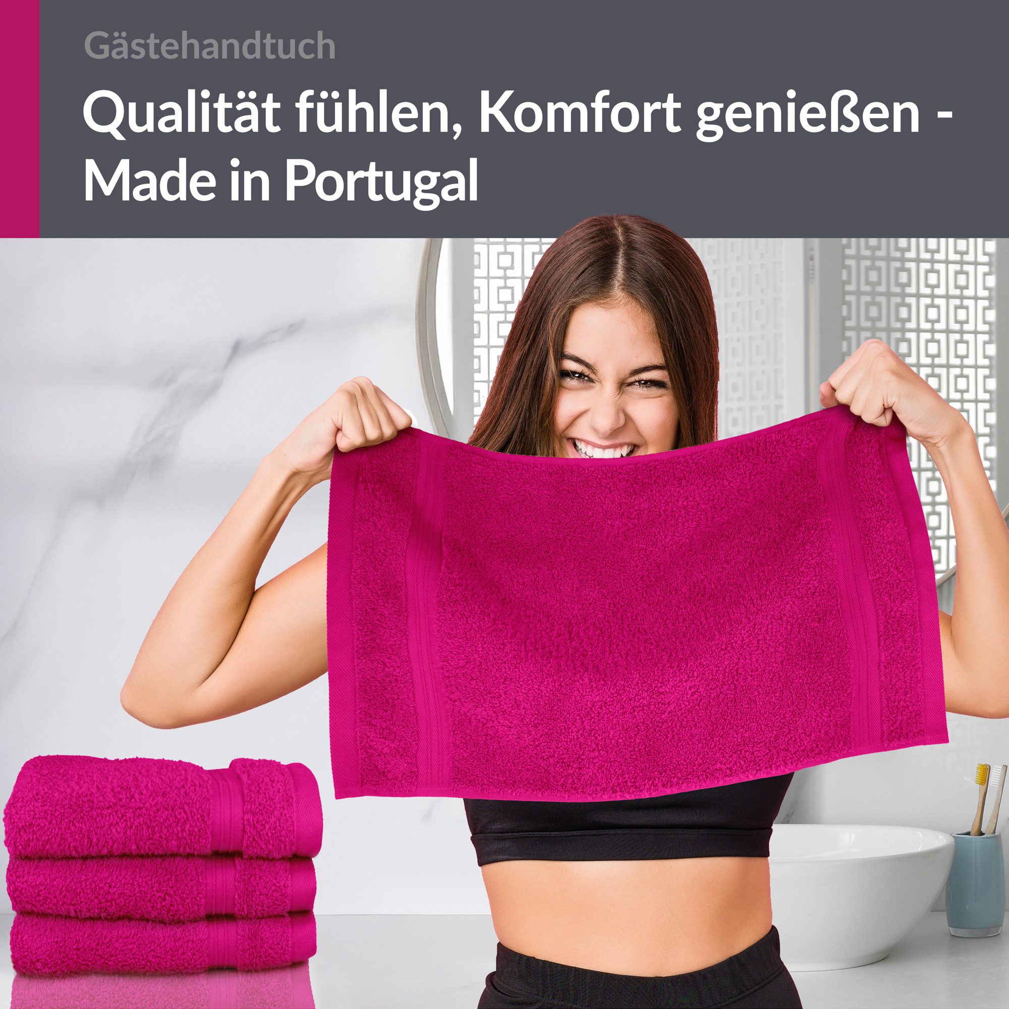 Lashuma Gästehandtücher - Kleine Handtücher Linz, Frottee (Spar-Set, 4-St), Damen Gästetücher pink 30x50 cm