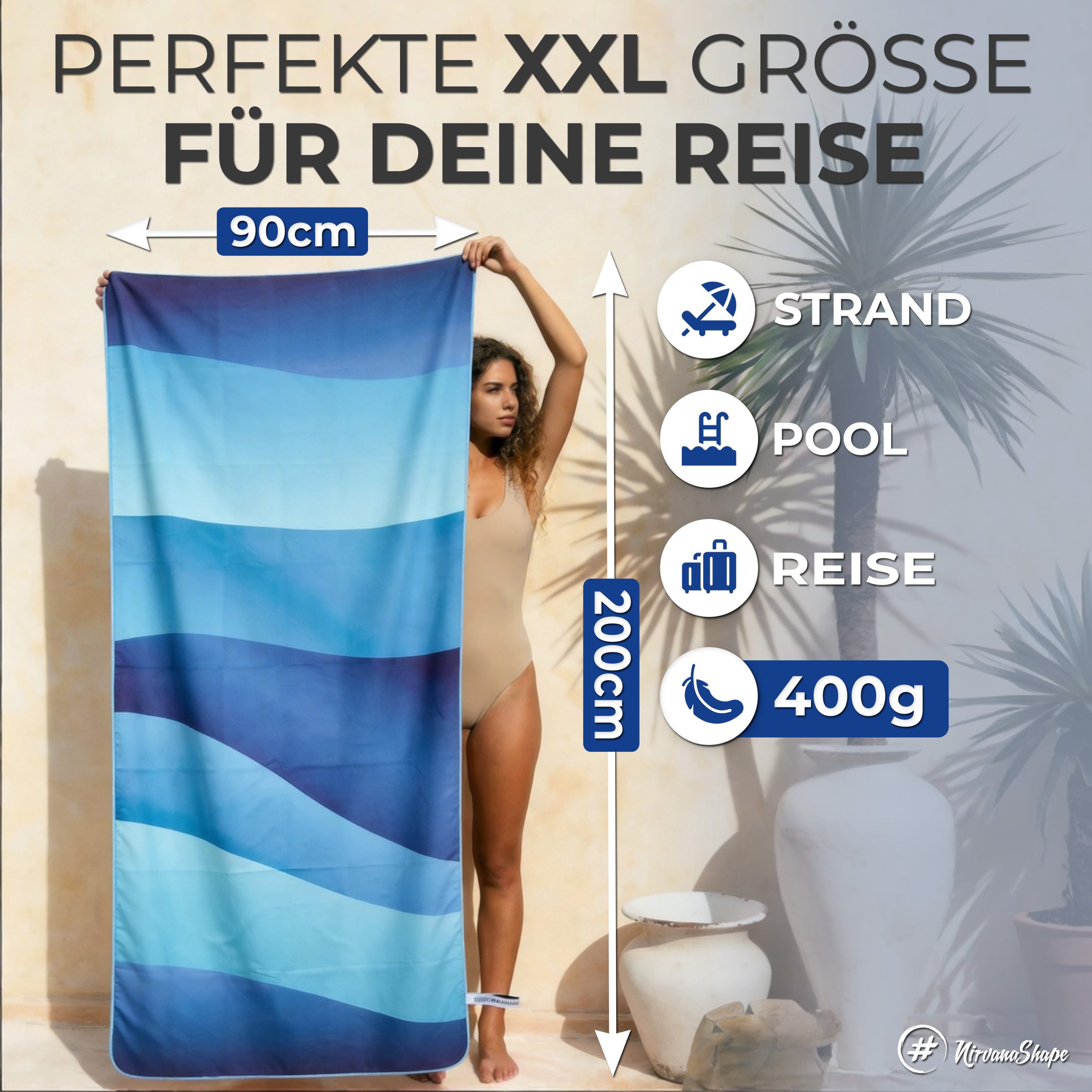 NirvanaShape Strandtuch Reise Handtuch Strandtuch XXL - Strandhandtuch, Mikrofaser Badetuch – Bild 2 von 5