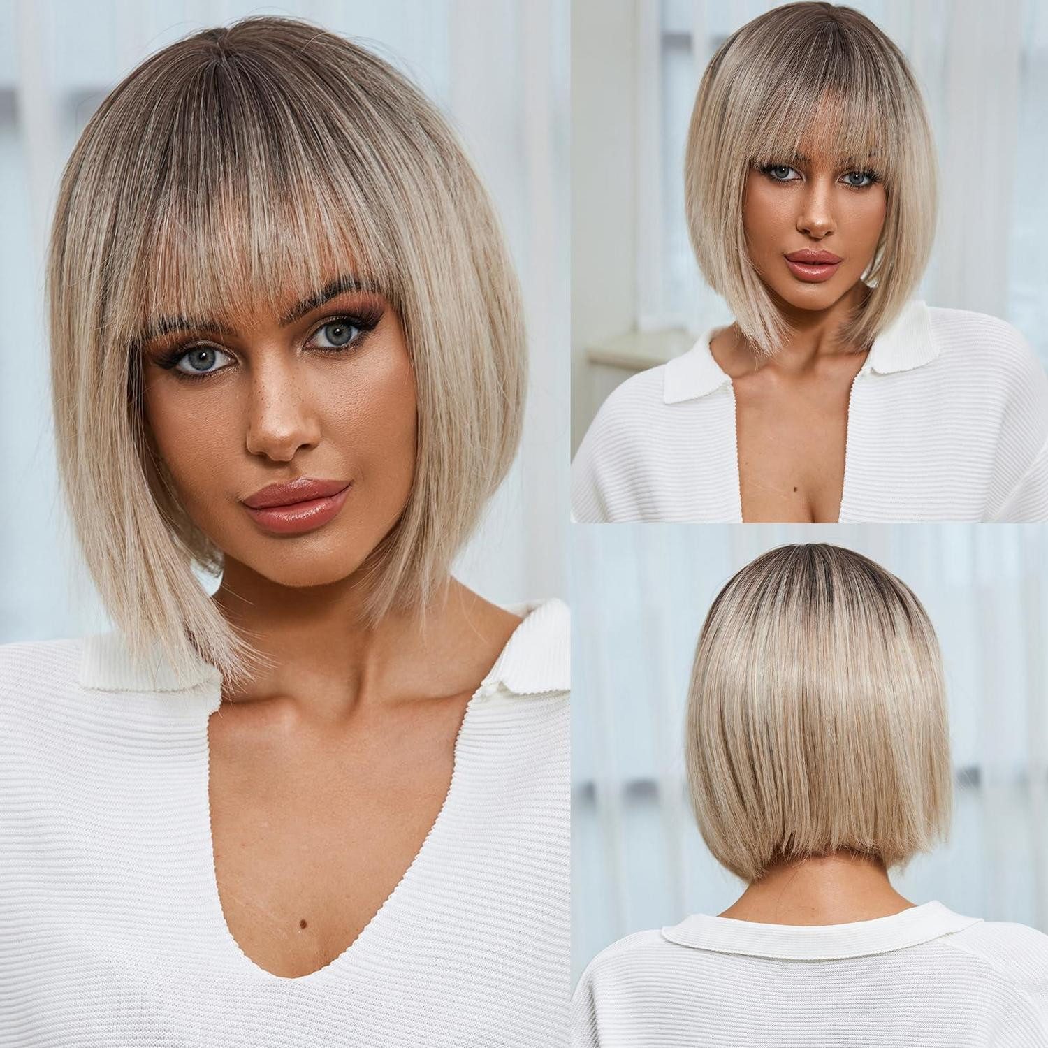 LuxusKollektion Kunsthaarperücke Perücke Bob Pony kurz synthetisch Damen Cosplay Party Ombre-Ascheblond