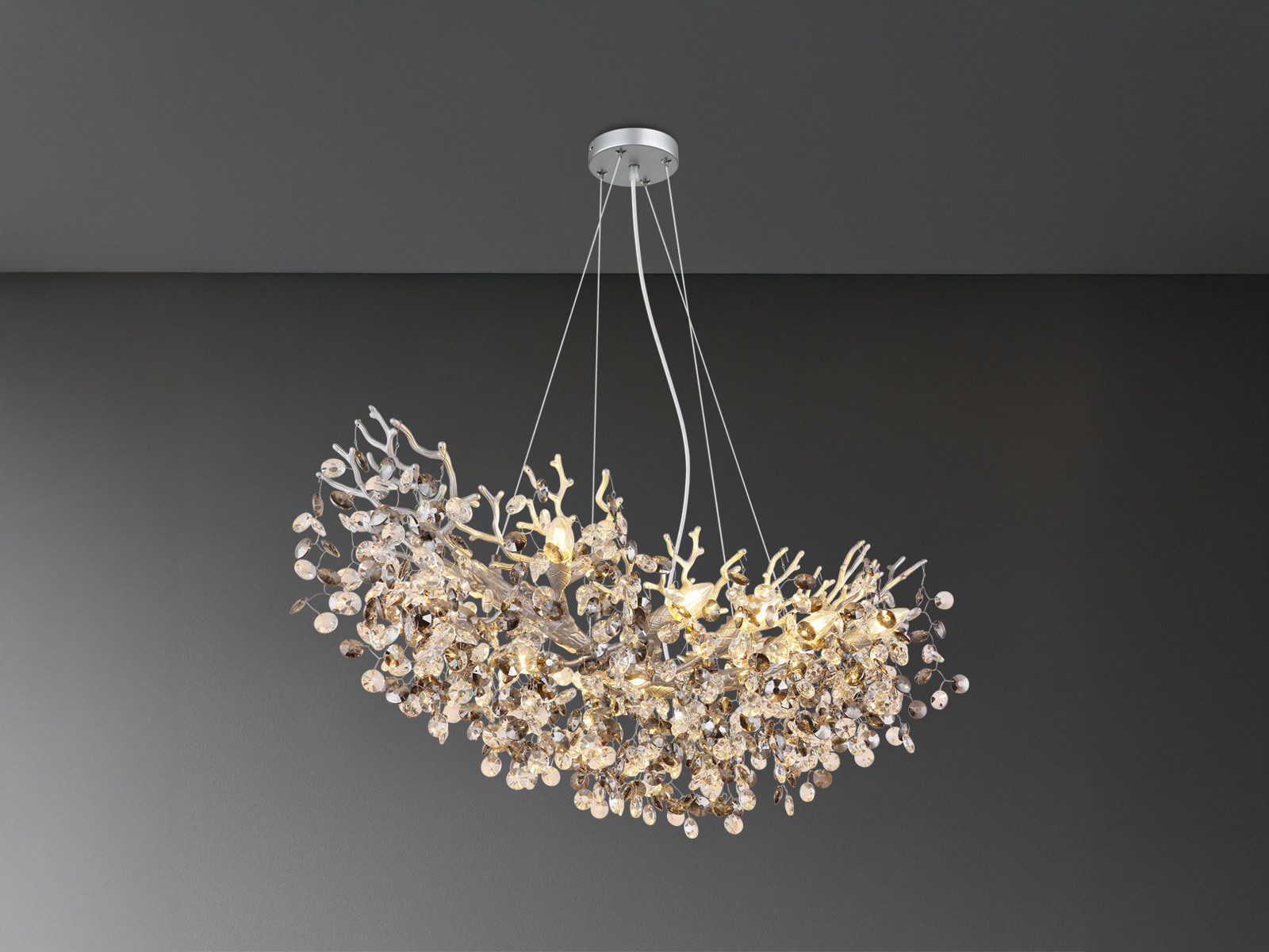 GLOBO LIGHTING LED Kronleuchter mit Kristall 2-farbig Breite 100cm, Dimmfunktion, LED wechselbar, Warmweiß, ausgefallene Pendelleuchte groß für Esstisch, Esszimmer-Lampe hängend