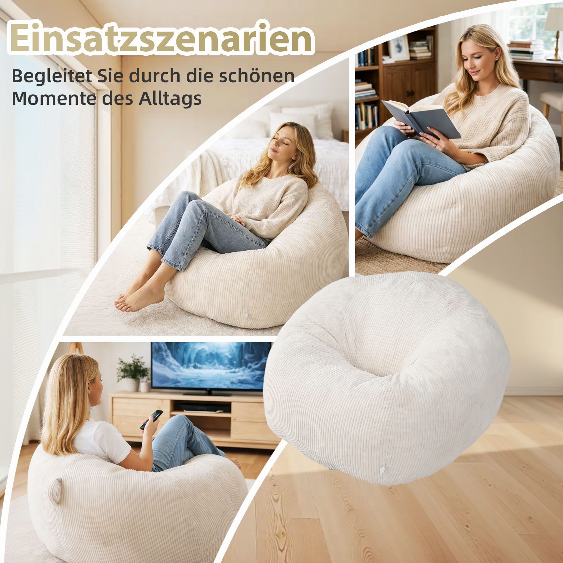 HomeMiYN Sitzsack Rund Sitzsack XXL aus Cord weiches Sofa für Wohnzimmer – Bild 4 von 5