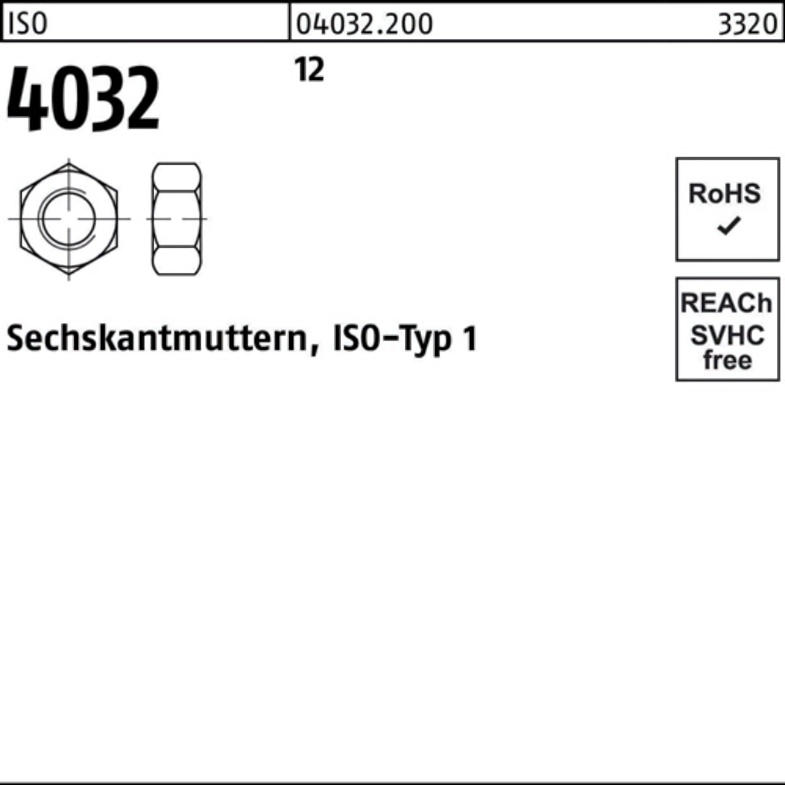 Bufab Muttern 100er Pack Sechskantmutter ISO 4032 M36 12 10 Stück ISO 4032 12 Sechs