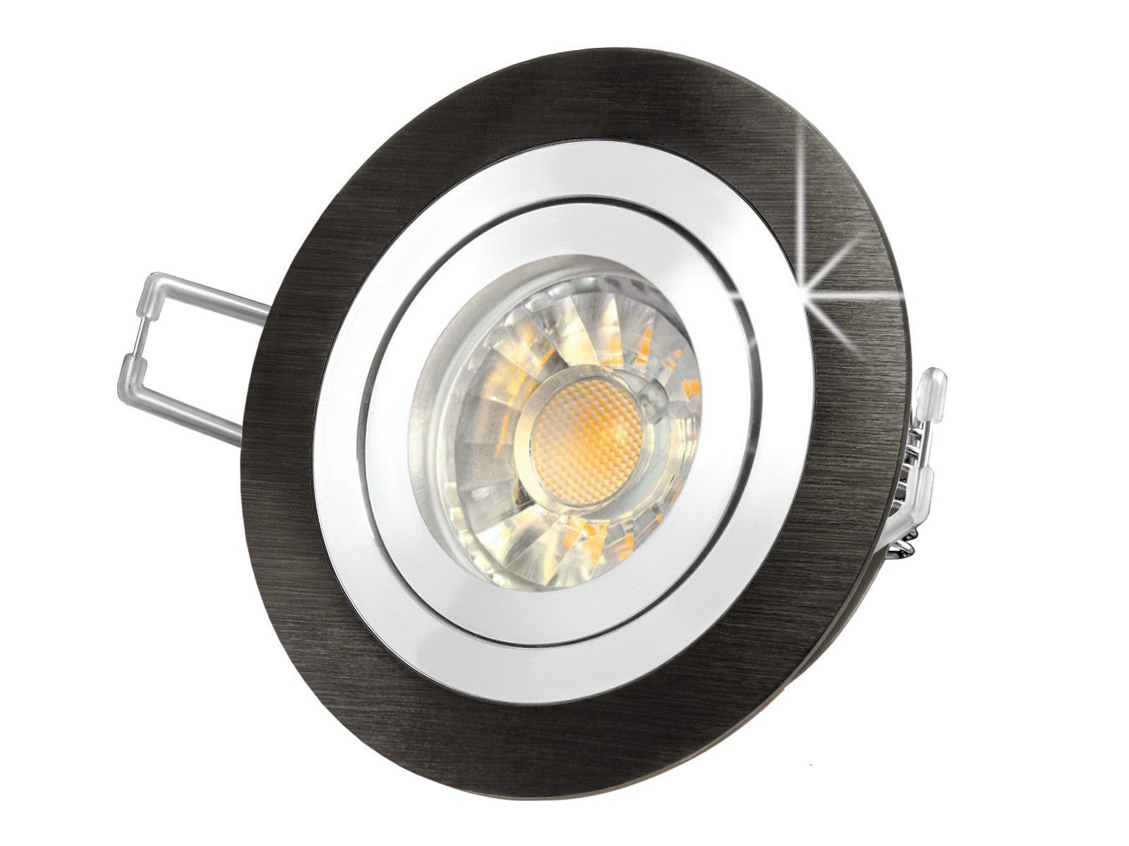 SSC-LUXon LED Einbaustrahler RF-2 LED-Einbaustrahler Leuchte rund Alu schwarz gebuerstet, 5W, Warmweiß