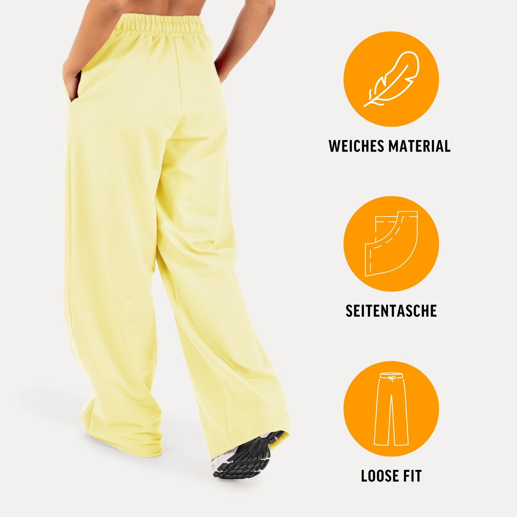 Smilodox Jogginghose Veyt Damen, Sweatpants aus Baumwolle, Sporthose Loose Fit Wide Leg, Verstellbarer Tunnelzug, Langer Schnitt, für Sport & Alltag