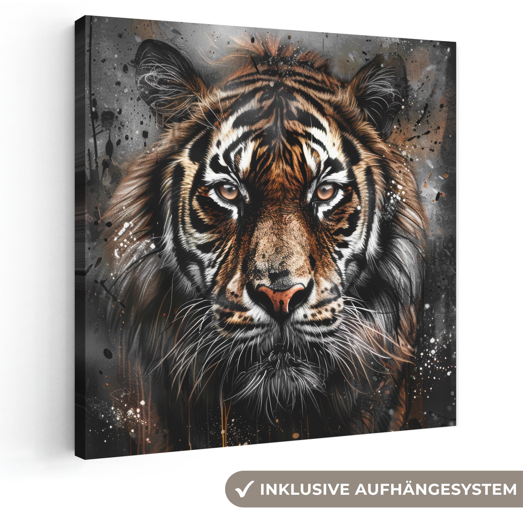 OneMillionCanvasses® Leinwandbild Tiger - Tiere - Porträt - Luxus - Schwarz, Fotodruck (1 St), Wandbild, Deko Schlafzimmer Wohnzimmer Flur 20x20 cm