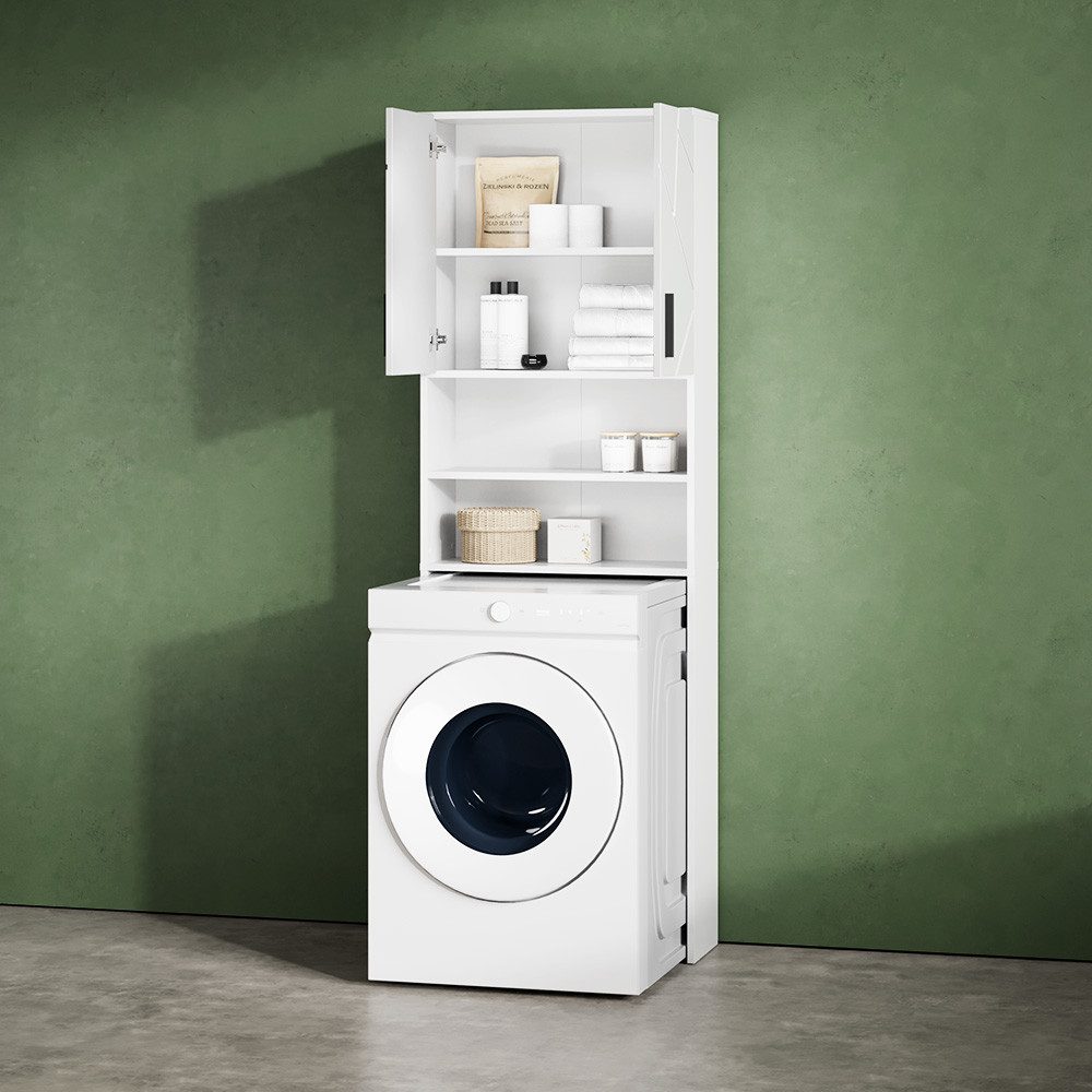 Livinity® Waschmaschinenumbauschrank Ronco, Weiß Hochglanz, 64 x 190.5 cm (1-St) – Bild 5 von 5