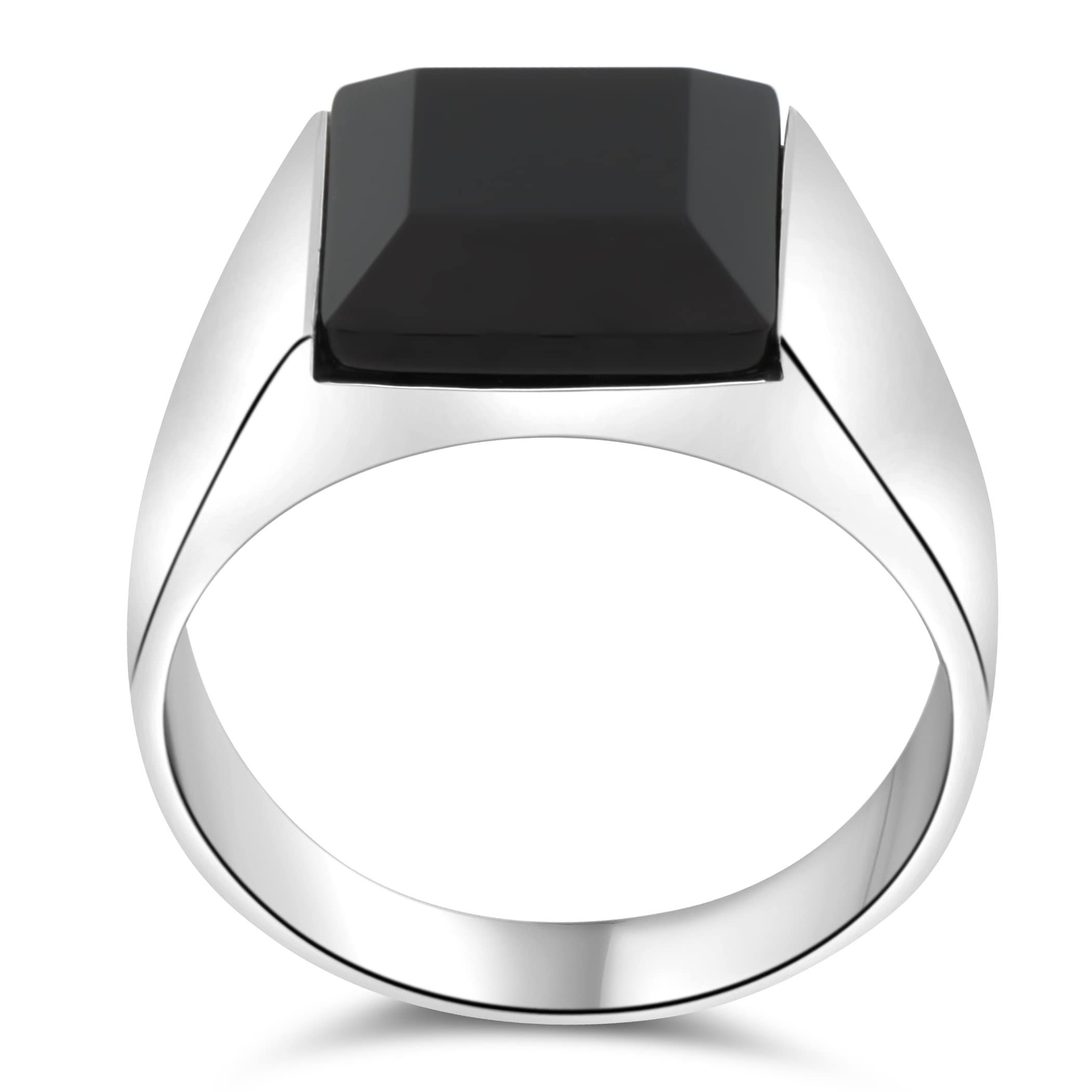 Siegelring Siegelring Onyx 925er Sterling Silber Massiv 64 (20,4 mm), Rhodiniert Made in Italy für Damen und Herren – Bild 3 von 5