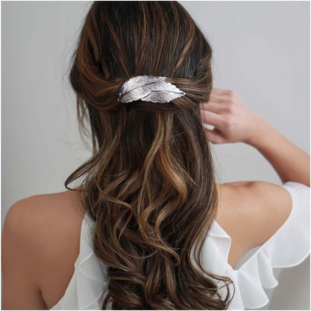 Damen DAYUT Haarspange, Ein Clip, Haarklammer Leaf 1-tlg. Silber Simple Vintage