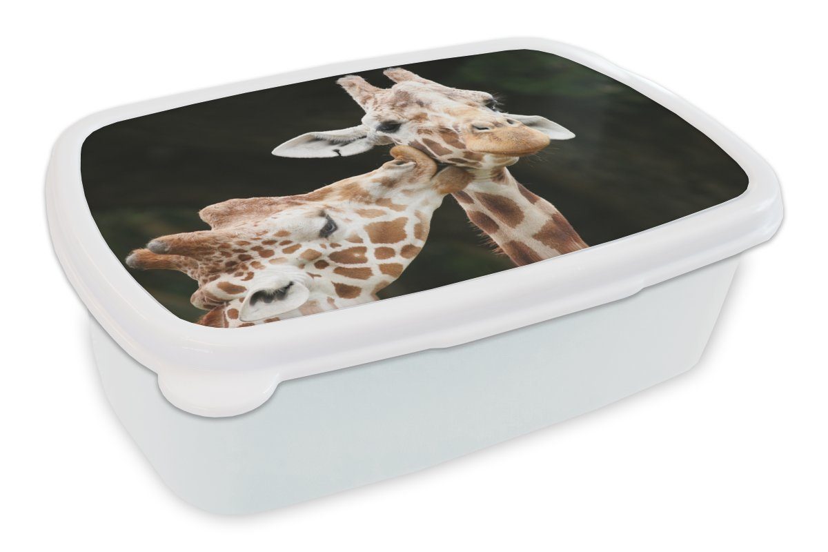 MuchoWow Lunchbox Giraffe - Tiere - Schwarz, Kunststoff, (2-tlg), Brotbox für Kinder und Erwachsene, Brotdose, für Jungs und Mädchen weiß