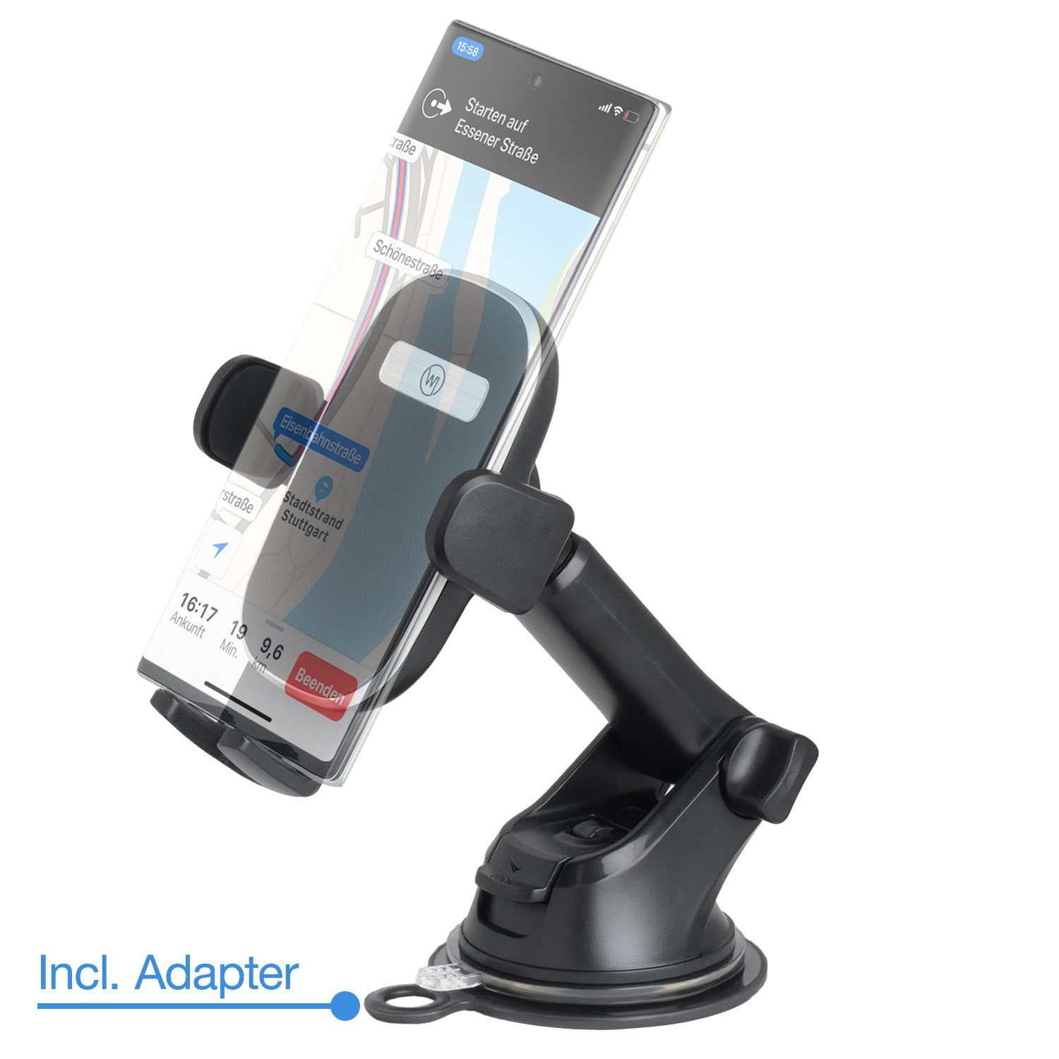 Wicked Chili Smartphone-Halterung Universald KFZ Handyhalterung iPhone 17 16 15 Samsung Galaxy, (1er Set, 2-tlg., Hals von 80-126 mm ausziehbar + Saugnapf Adapter für Armaturenbrett)