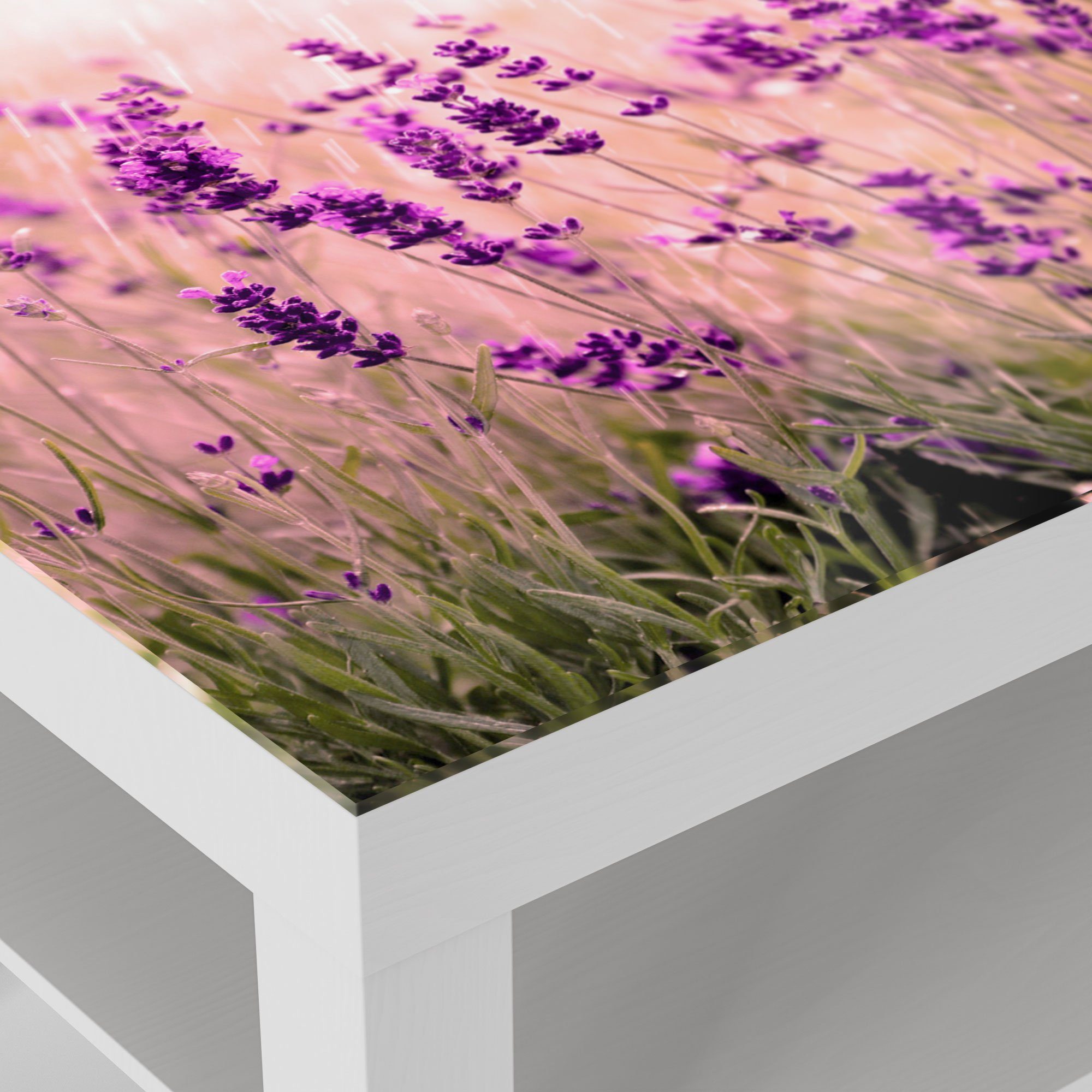 Regen', im Beistelltisch Couchtisch DEQORI modern Glastisch Glas Weiß 'Lavendelblüten
