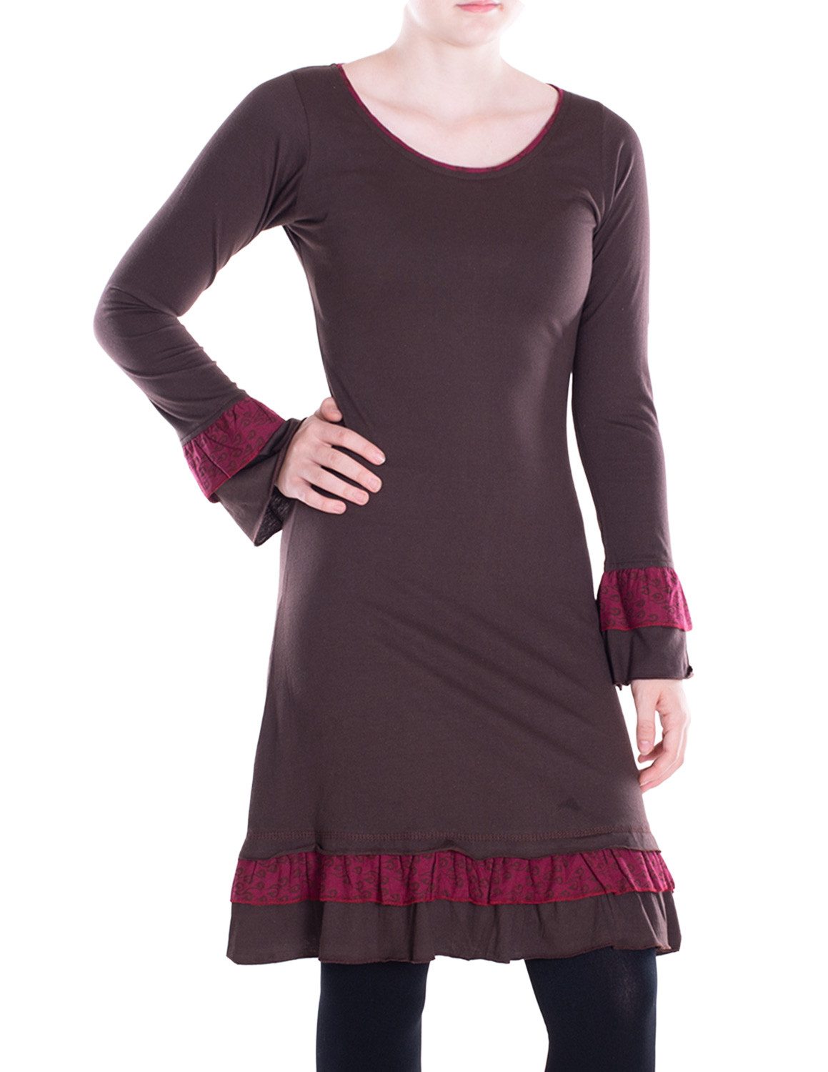 Midikleid Damen knielang Kleid Baumwolle Blumen-Muster Lagenlook-Design Rüschen