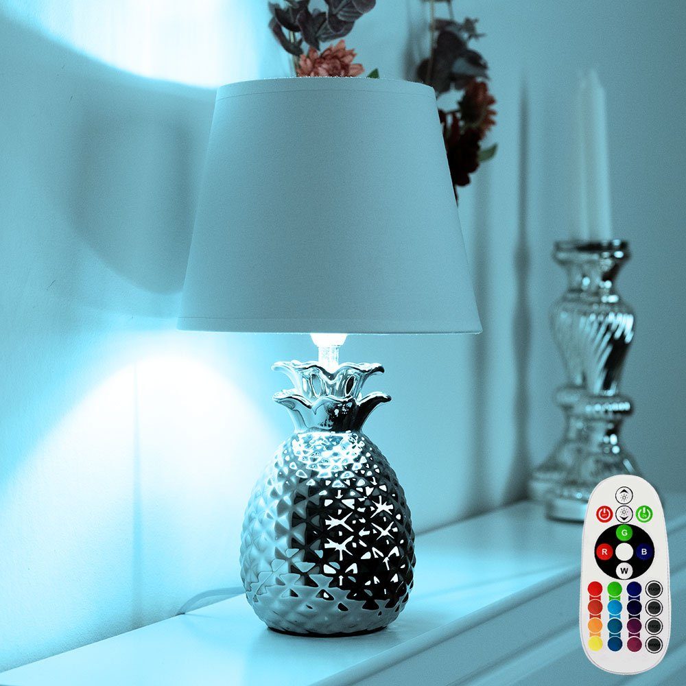 etc-shop LED Tischleuchte, Leuchtmittel inklusive, Warmweiß, Farbwechsel, Tisch Leuchte Ess Zimmer Textil Keramik Lese Ananas Lampe