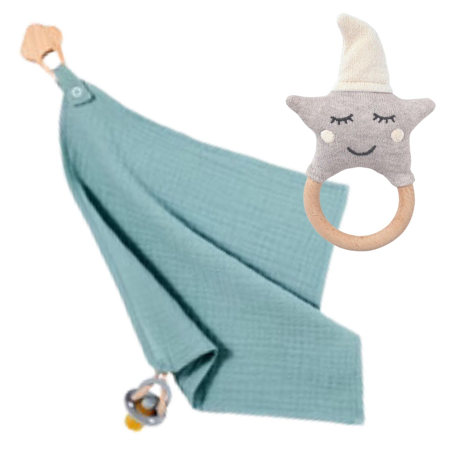 Kuscheltuch Schmusetuch Schnullertuch Schnullerband mit Beißring Baby Geschenk