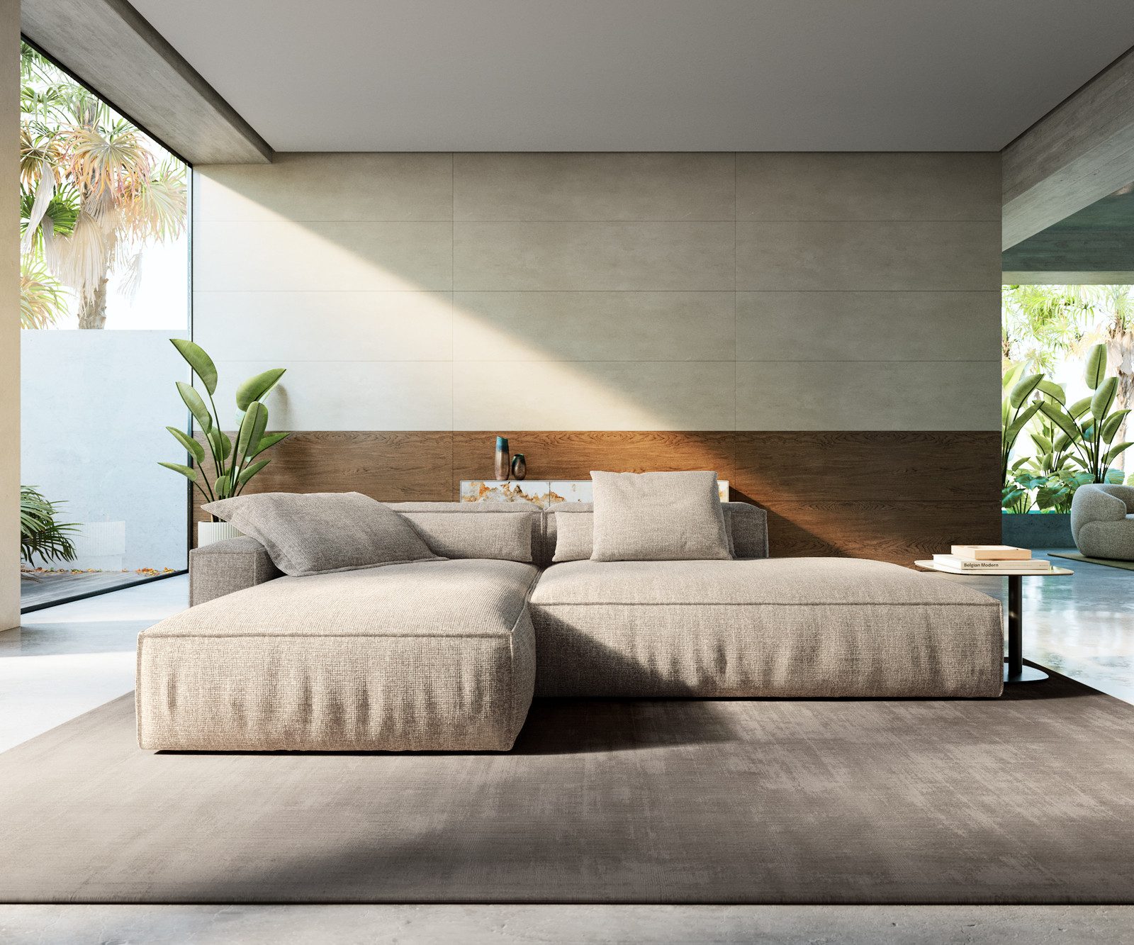 DELIFE Sofa Freestyle, Webstoff Soft Beige 310x200 cm Kedernaht, Couch
