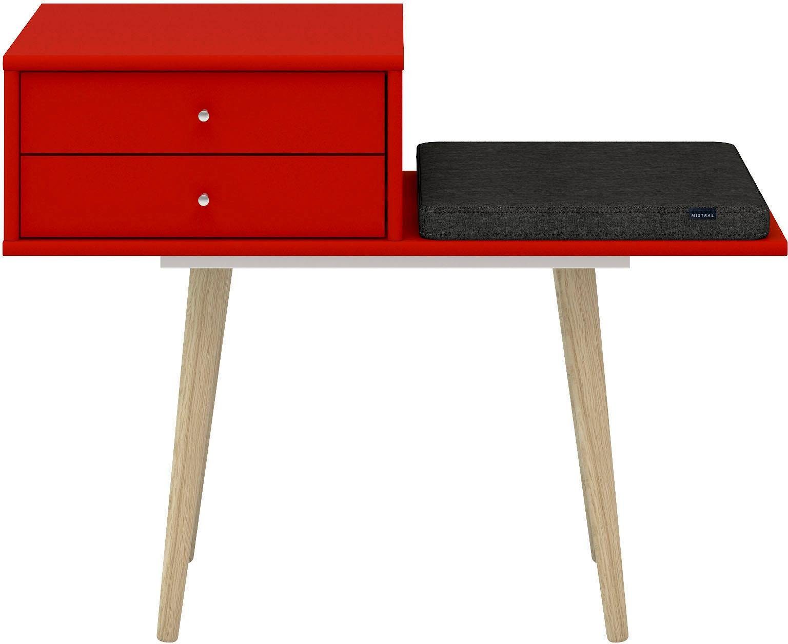 Hammel Furniture Sitzbank Mistral Sitzhocker, Aufbewahrungsbank, Eingang Flur Foyer, mit zwei Schubladen und einem Sitzkissen, Holzbeine, Breite: 89 cm rot