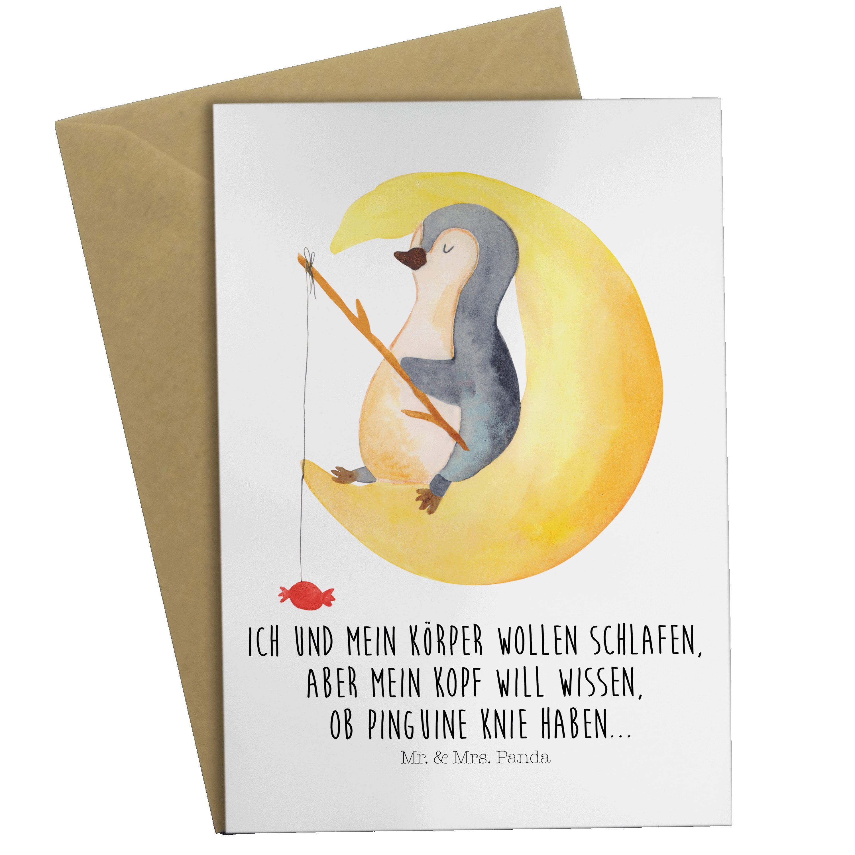 Mr. & Mrs. Panda Grußkarte Pinguin Mond - Weiß - Geschenk, Schlafstörungen, Einladungskarte, Ein