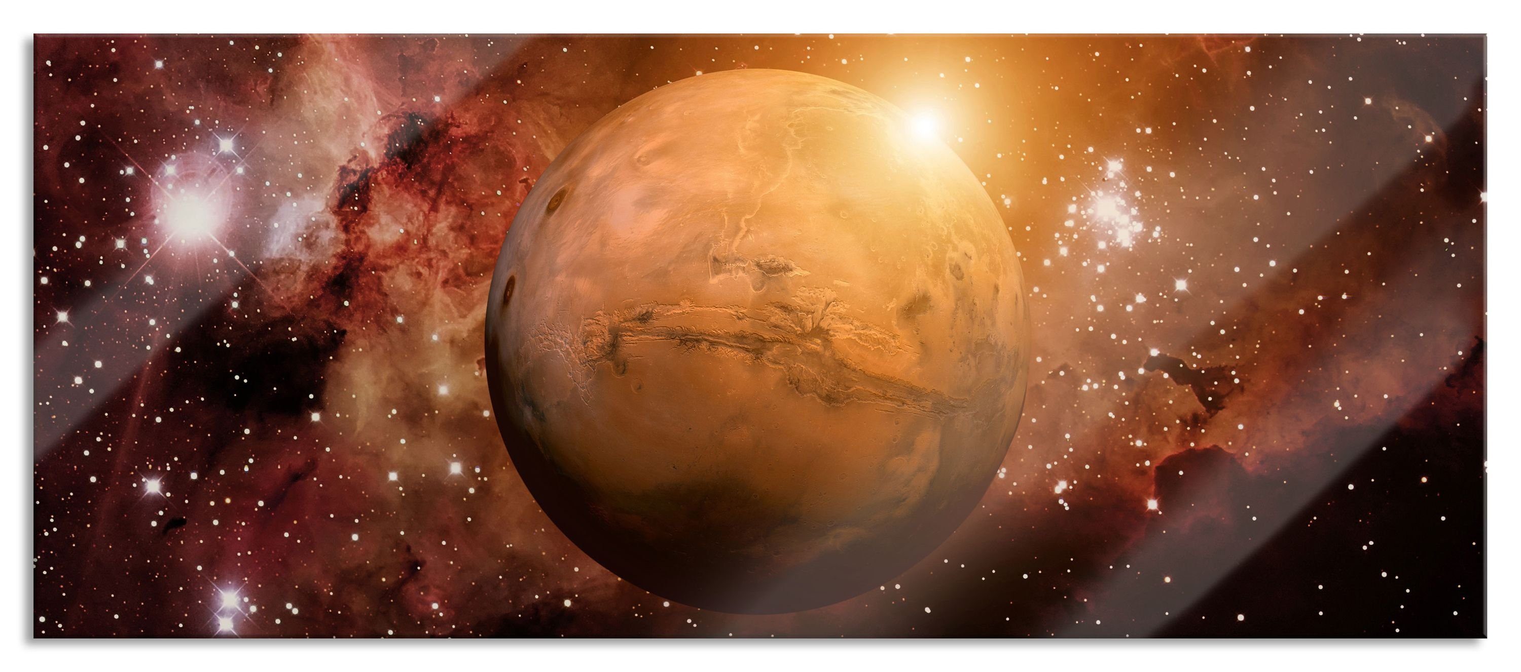 Pixxprint Glasbild Planet Mars im Universum, Planet Mars im Universum (1 St), Glasbild aus Echtglas, inkl. Aufhängungen und Abstandshalter