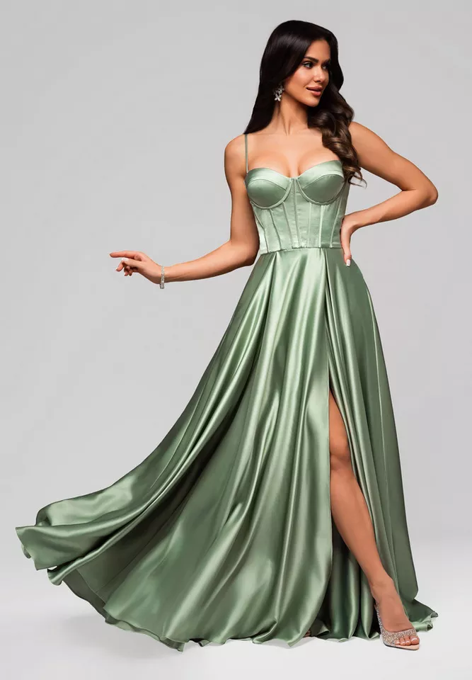 OMBRE Abendkleid Abendkleid im Satin-Look mit Korsett und Taschen