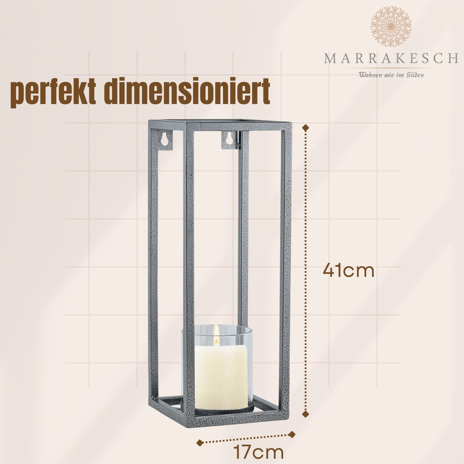 Marrakesch Orient & Mediterran Interior Wandkerzenhalter Moderner Wandkerzenhalter Armon modern aus Metall in Schwarz 41 cm (1 St)