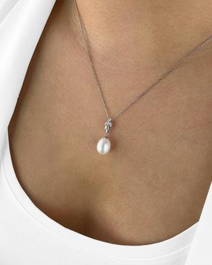 DANIEL CLIFFORD Perlenkette 'Pauline' Damen Halskette Silber 925 Anhänger einzelne Perle (inkl. Verpackung), 40cm - 45cm größenverstellbare Silberkette 1 Perlenanhänger weiß