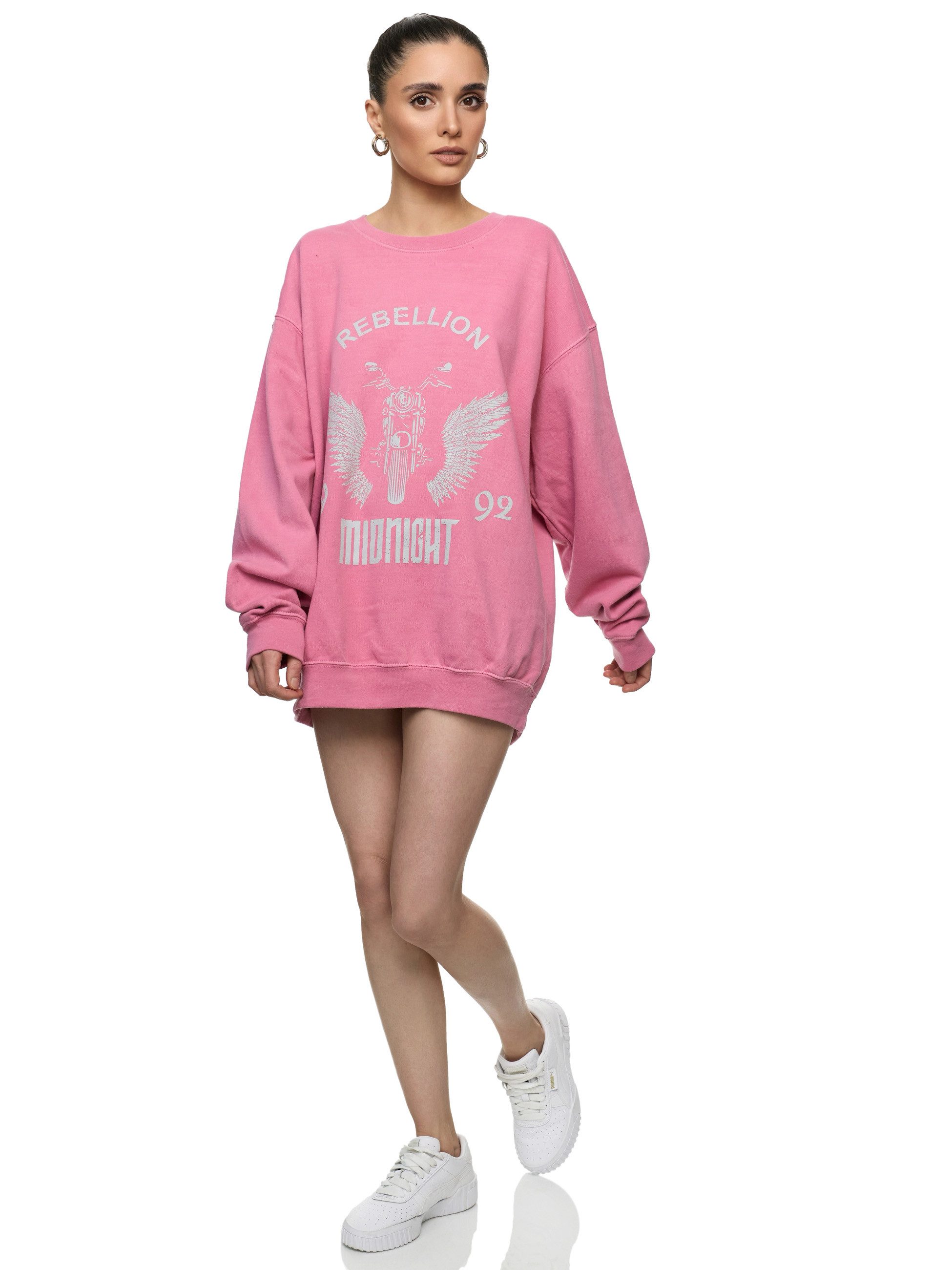 Worldclassca Sweatshirt Worldclassca Oversized Sweatshirt REBELLION Print Langarm Pullover PRINT - REBELLION - MIDNIGHT - MOTORCYCLE CLUB - ANGEL