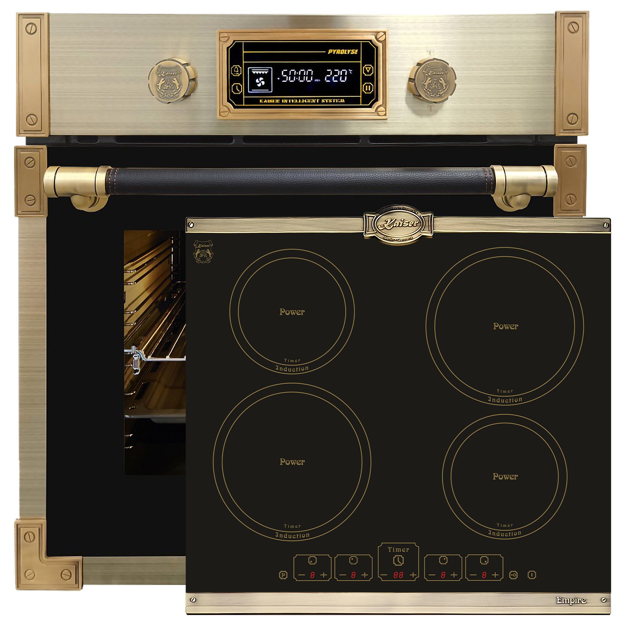 Kaiser Küchengeräte Backofen-Set Herd Set Autark Retro Einbau Backofen Elektro, 73 L mit Induktionskochfeld Autark 60 cm 4 Zonen mit Booster EH 6427 AD+KCT 6195 IEm, mit 1-fach-Teleskopauszug