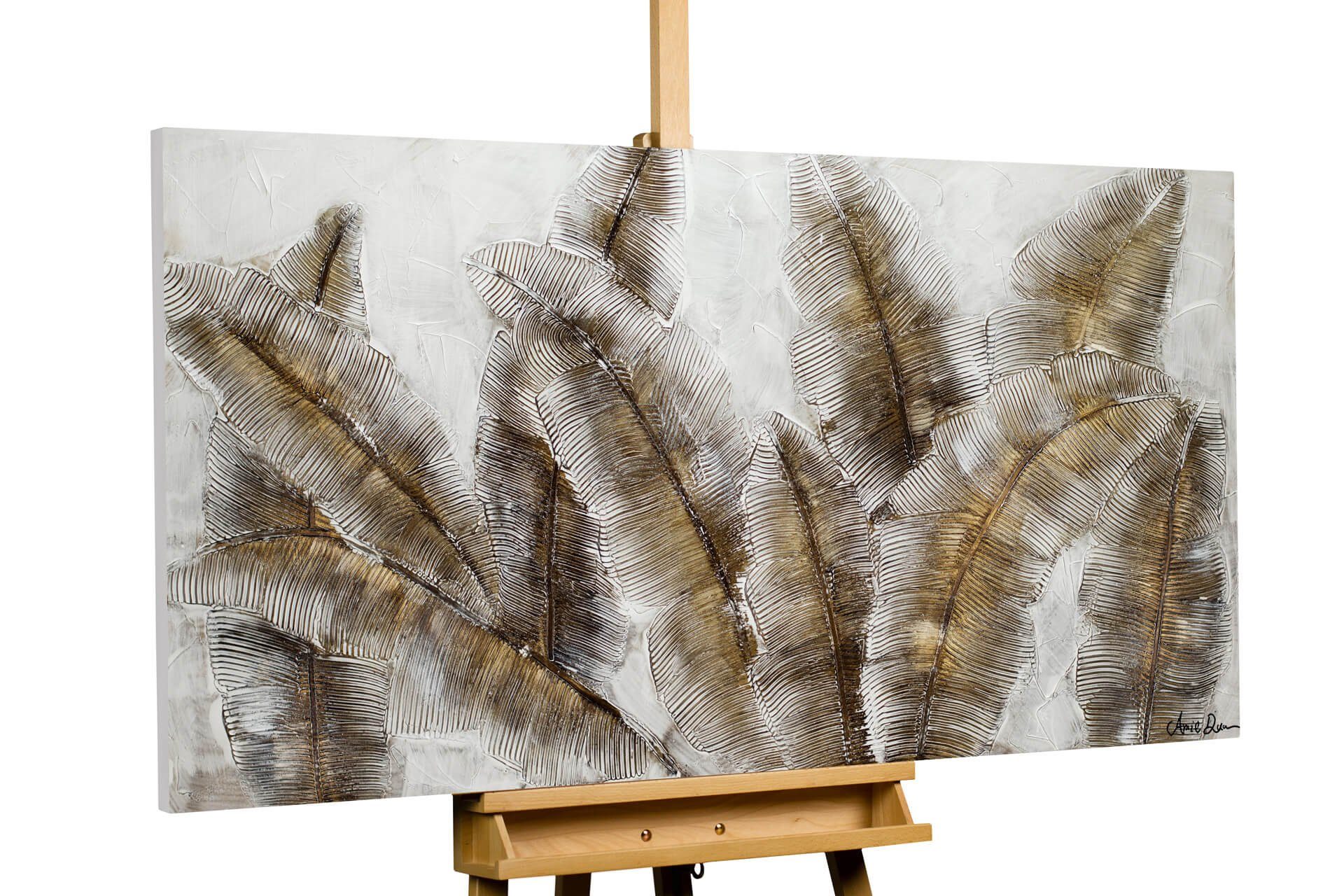 KUNSTLOFT Gemälde Iced Feathers 120x60 cm, Leinwandbild 100% HANDGEMALT Wandbild Wohnzimmer