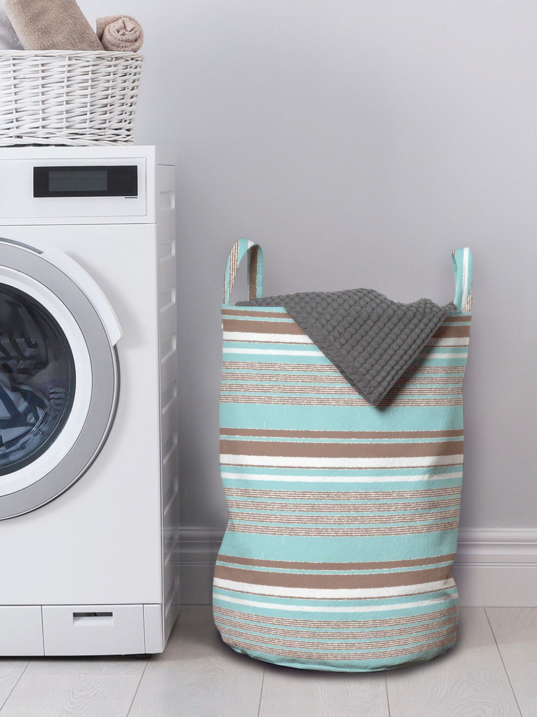 Horizontale Abakuhaus Griffen Wäschesäckchen mit Wasser Waschsalons, Kordelzugverschluss Wäschekorb für Streifen-Linien