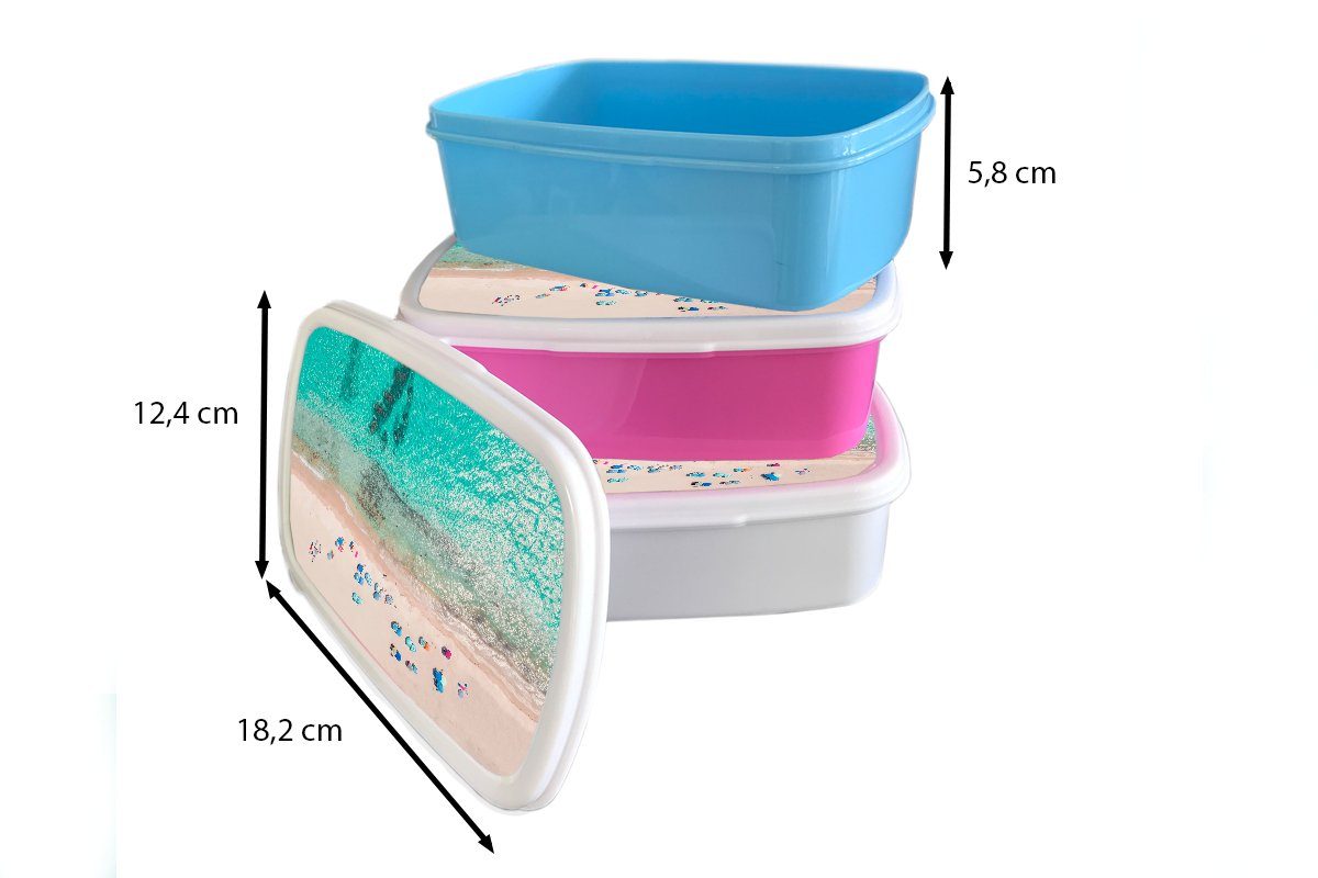 Kunststoff, - Lunchbox Sonnenschirme - MuchoWow für Brotdose Mädchen, Blau, rosa Meer - Kunststoff - Erwachsene, Strand Snackbox, Sommer Brotbox Kinder, (2-tlg),