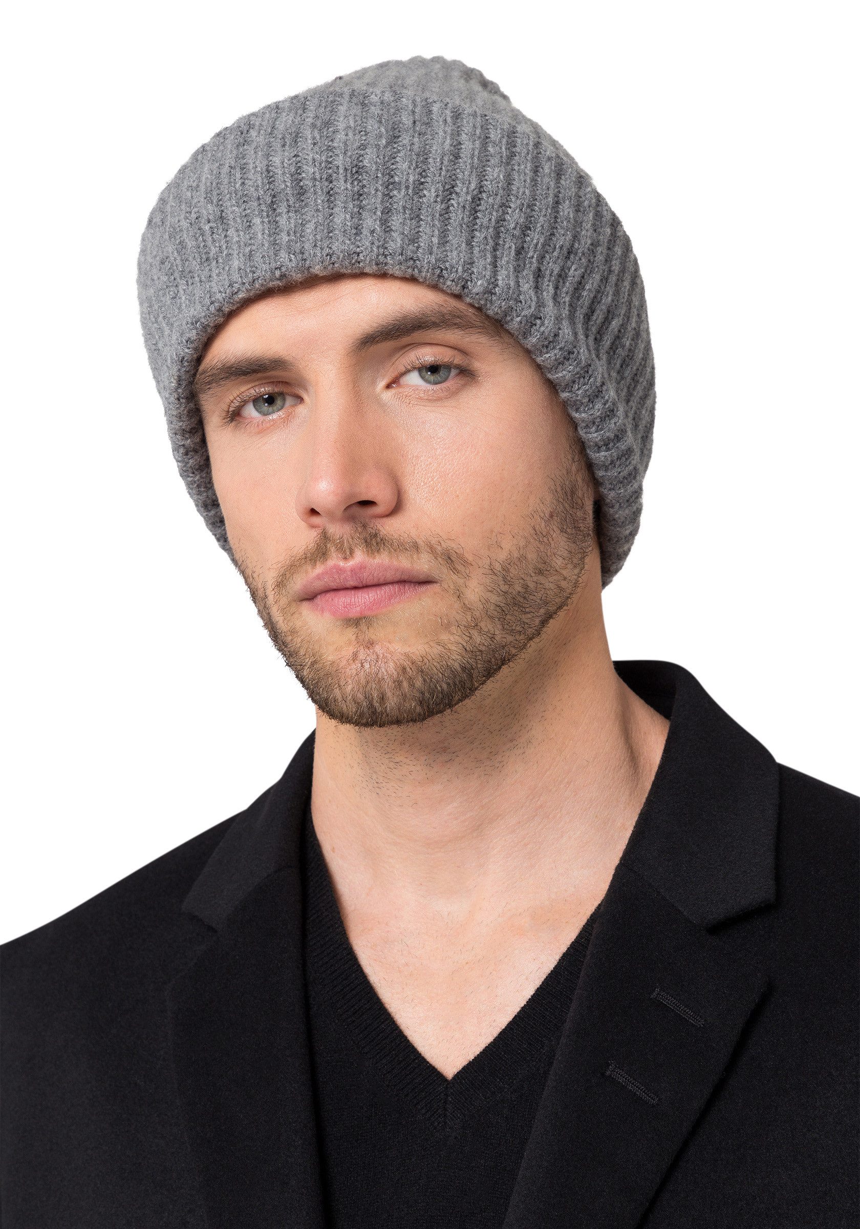 Style & Republic Beanie Gerippte Mütze aus Merinowolle und Kaschmir